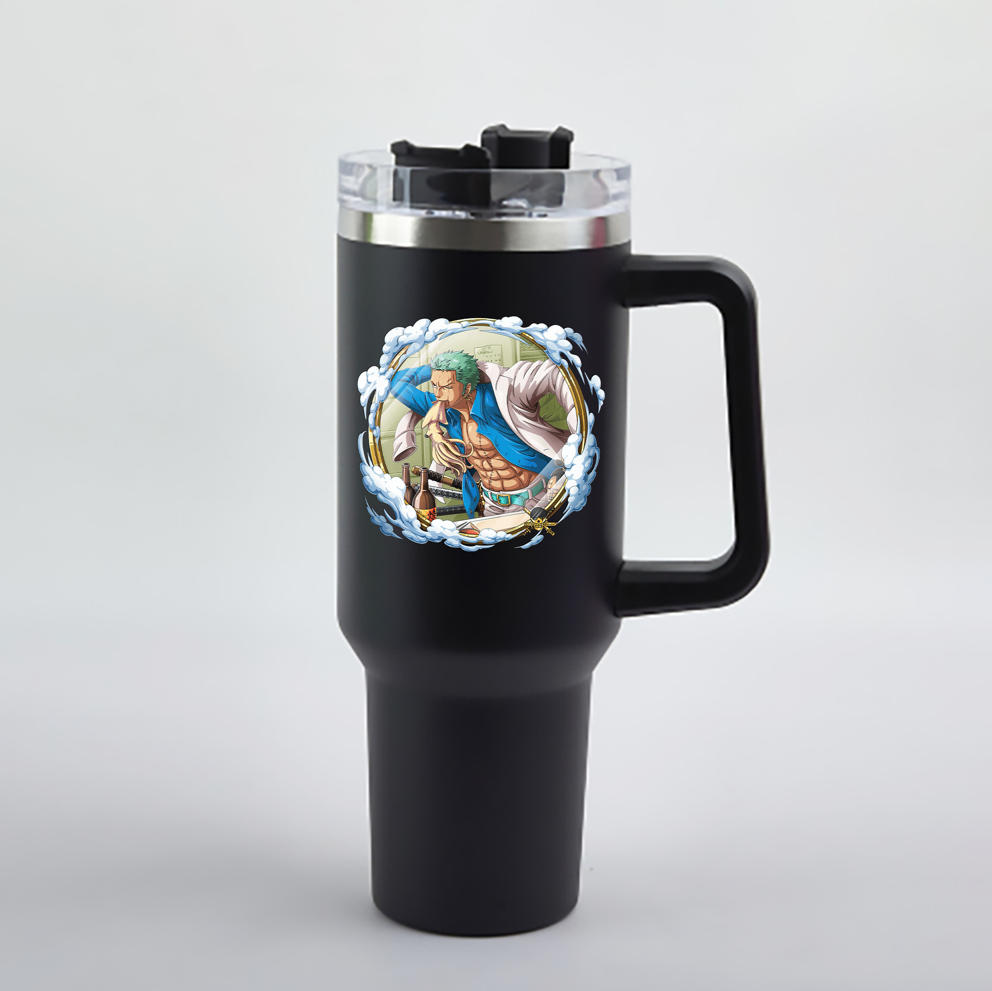 ワンピース ロロノア・ゾロ ONE PIECE Roronoa Zoro 1200mL車用タンブラー - クリスタルステッカー（プラスチックストロー付き）