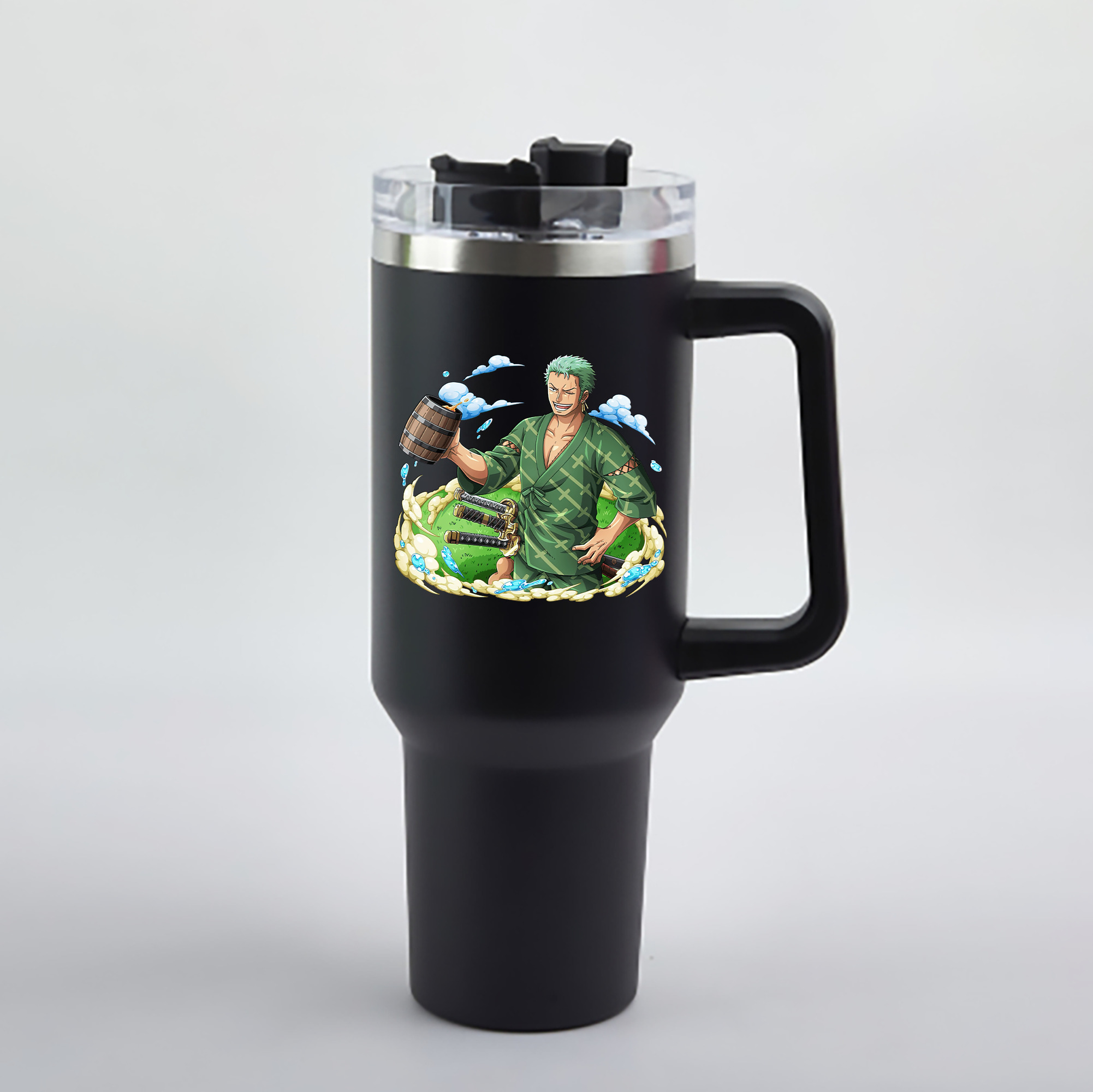 ワンピース ロロノア・ゾロ ONE PIECE Roronoa Zoro 1200mL車用タンブラー - クリスタルステッカー（プラスチックストロー付き）