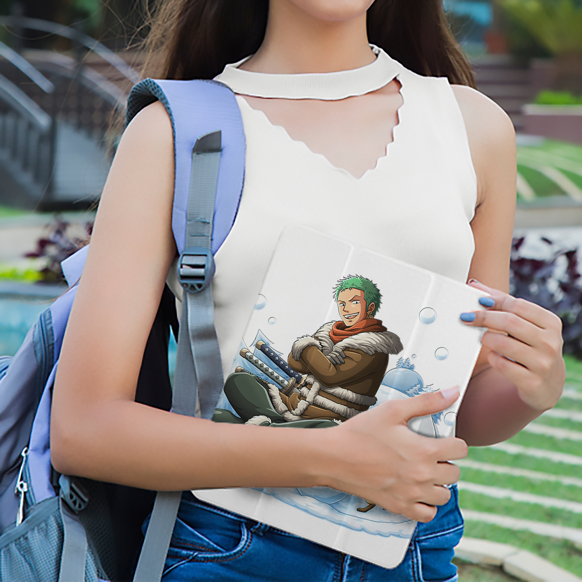 ワンピース ロロノア・ゾロ ONE PIECE Roronoa Zoro IPad ケース ペン収納付き 三つ折りスタンド PUレザー×シリコン 対応機種9.5/10.5/10.9インチ