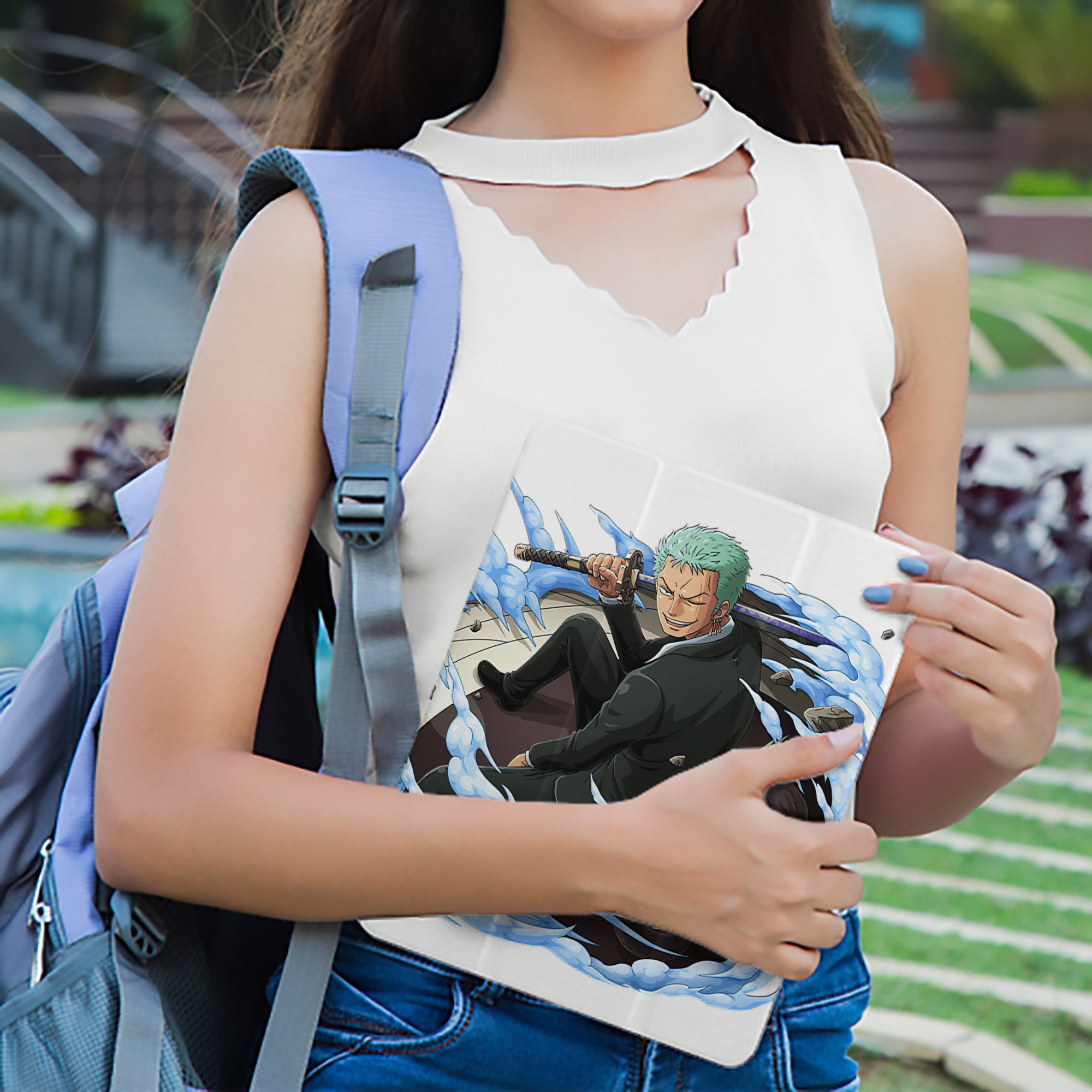 ワンピース ロロノア・ゾロ ONE PIECE Roronoa Zoro IPad ケース ペン収納付き 三つ折りスタンド PUレザー×シリコン 対応機種9.5/10.5/10.9インチ