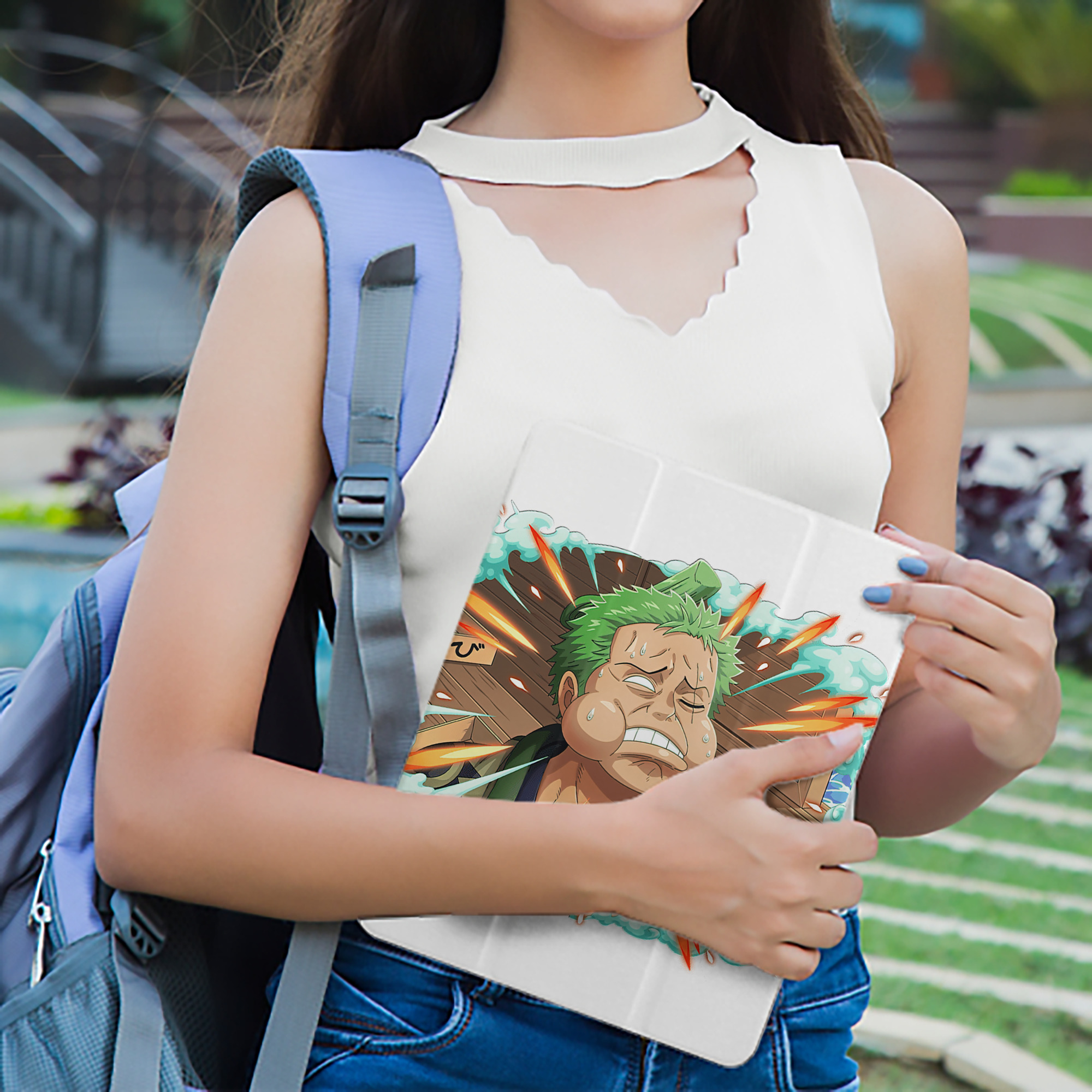 ワンピース ロロノア・ゾロ ONE PIECE Roronoa Zoro IPad ケース ペン収納付き 三つ折りスタンド PUレザー×シリコン 対応機種9.5/10.5/10.9インチ