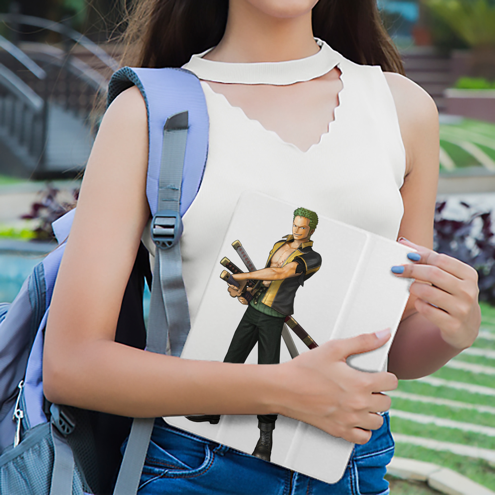 ワンピース ロロノア・ゾロ ONE PIECE Roronoa Zoro IPad ケース ペン収納付き 三つ折りスタンド PUレザー×シリコン 対応機種9.5/10.5/10.9インチ