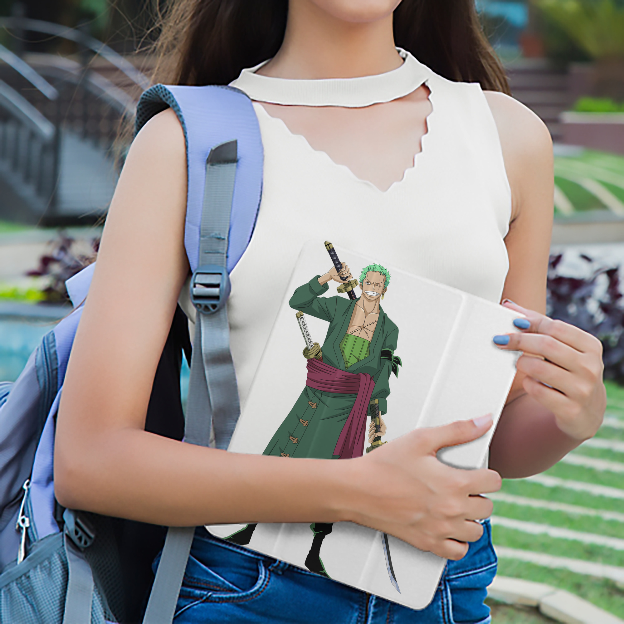 ワンピース ロロノア・ゾロ ONE PIECE Roronoa Zoro IPad ケース ペン収納付き 三つ折りスタンド PUレザー×シリコン 対応機種9.5/10.5/10.9インチ
