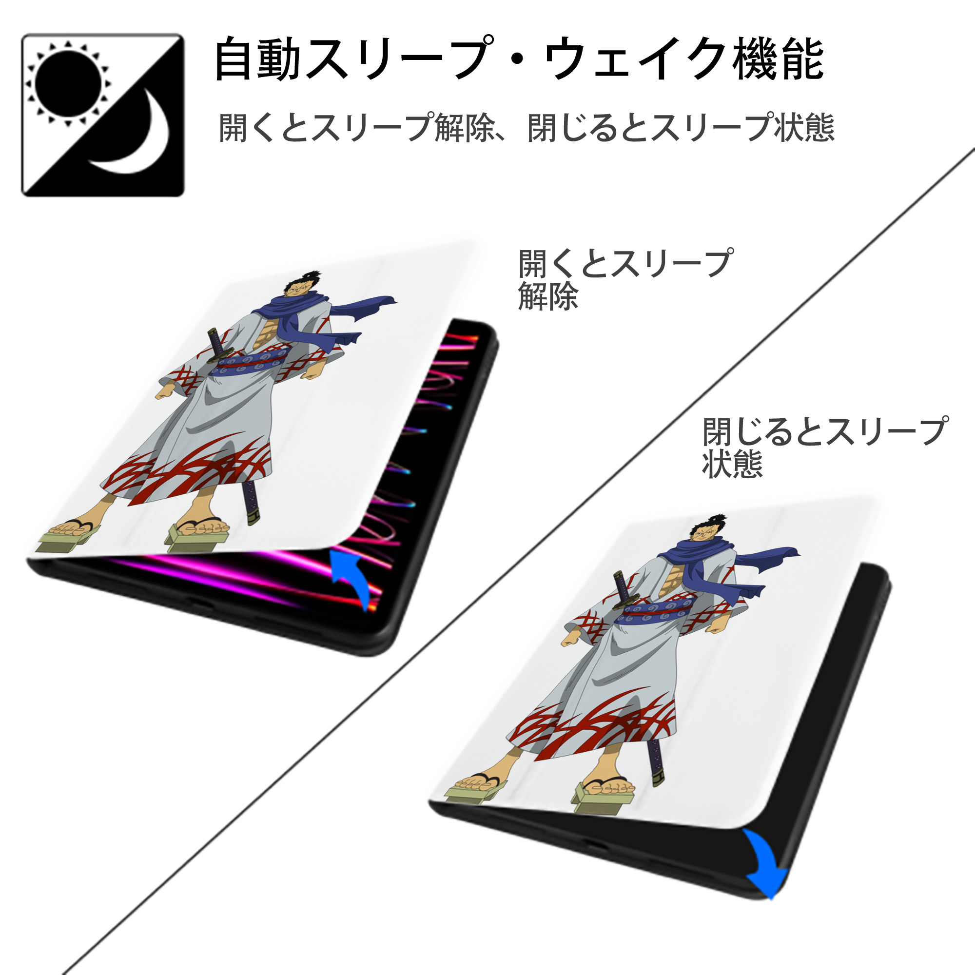 ワンピース ロロノア・ゾロ ONE PIECE Roronoa Zoro IPad ケース ペン収納付き 三つ折りスタンド PUレザー×シリコン 対応機種9.5/10.5/10.9インチ