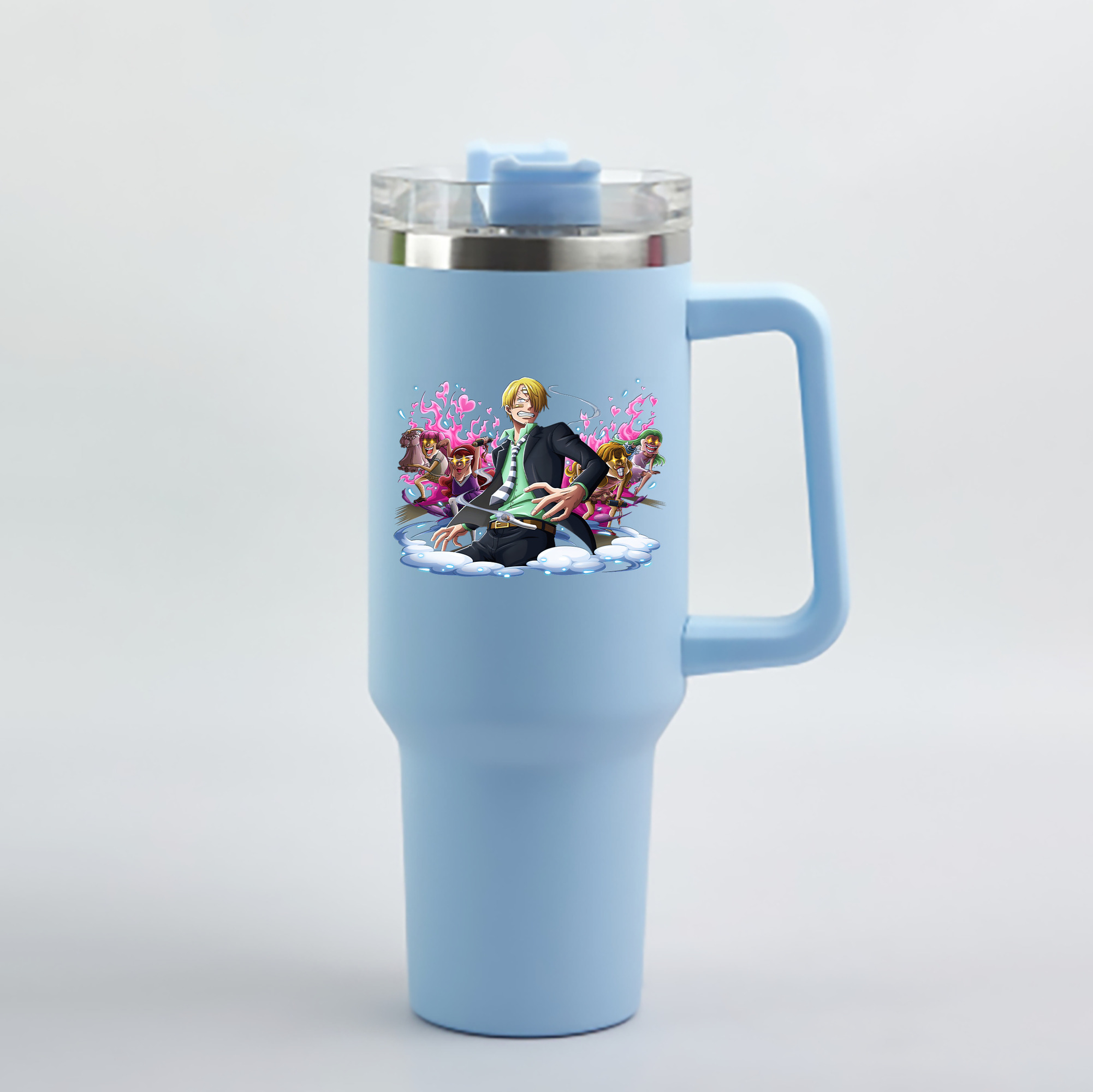 ワンピース サンジ ONE PIECE Sanji 1200mL車用タンブラー - クリスタルステッカー（プラスチックストロー付き）
