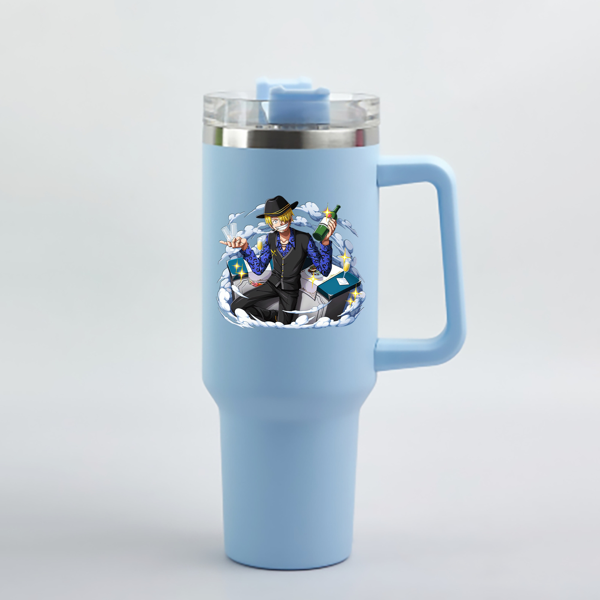 ワンピース サンジ ONE PIECE Sanji 1200mL車用タンブラー - クリスタルステッカー（プラスチックストロー付き）