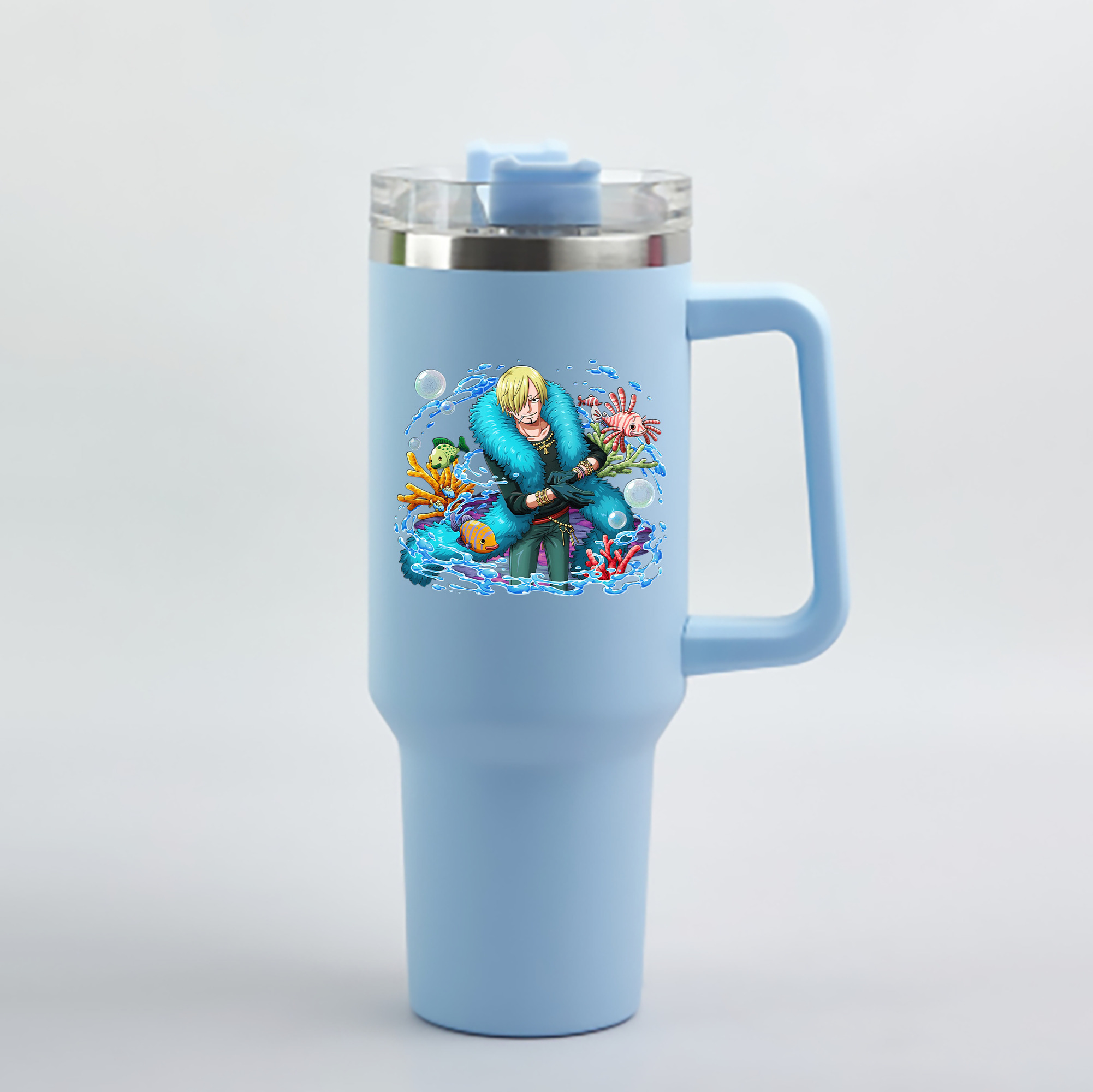 ワンピース サンジ ONE PIECE Sanji 1200mL車用タンブラー - クリスタルステッカー（プラスチックストロー付き）