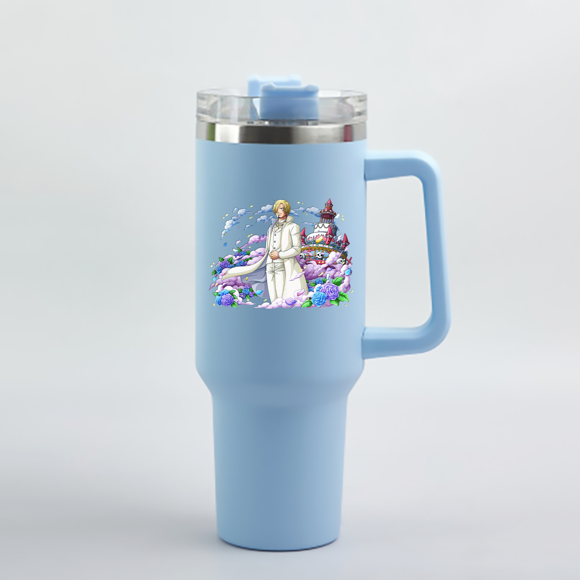ワンピース サンジ ONE PIECE Sanji 1200mL車用タンブラー - クリスタルステッカー（プラスチックストロー付き）