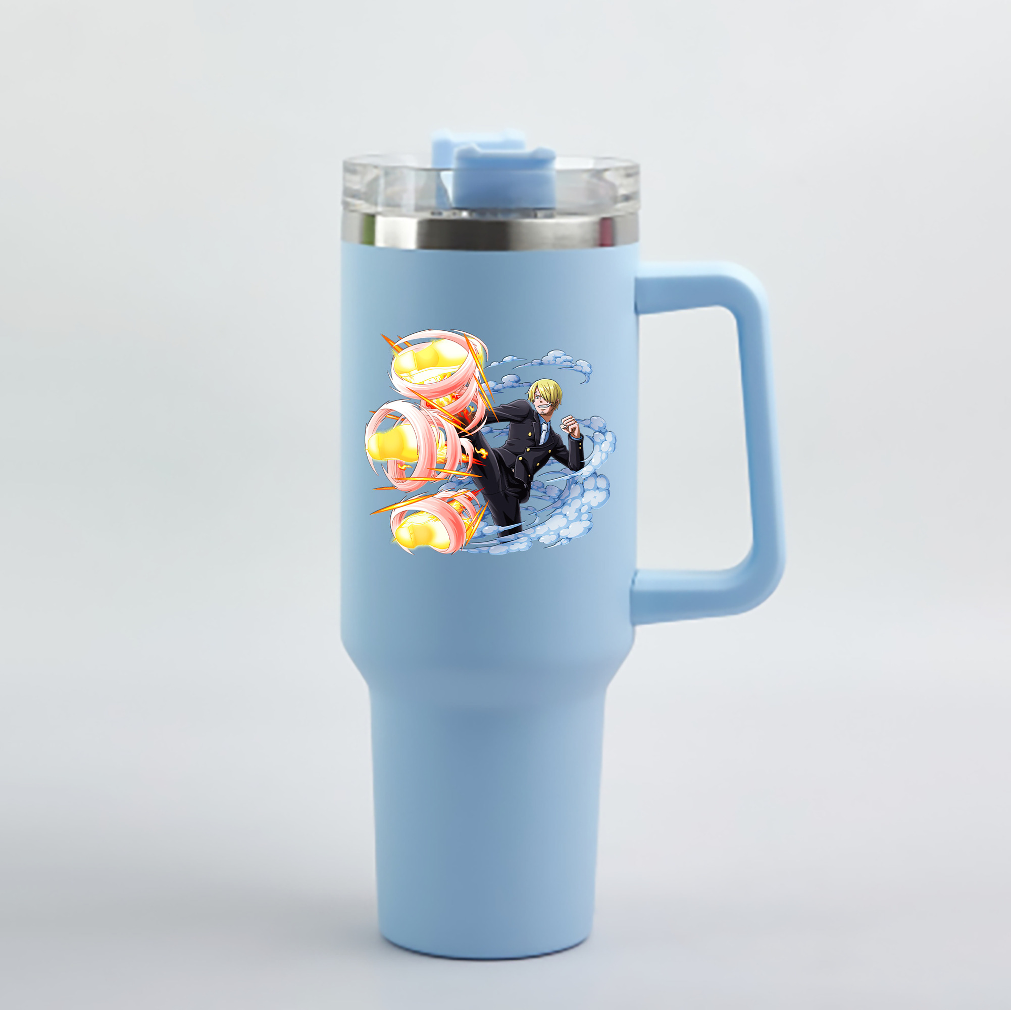 ワンピース サンジ ONE PIECE Sanji 1200mL車用タンブラー - クリスタルステッカー（プラスチックストロー付き）