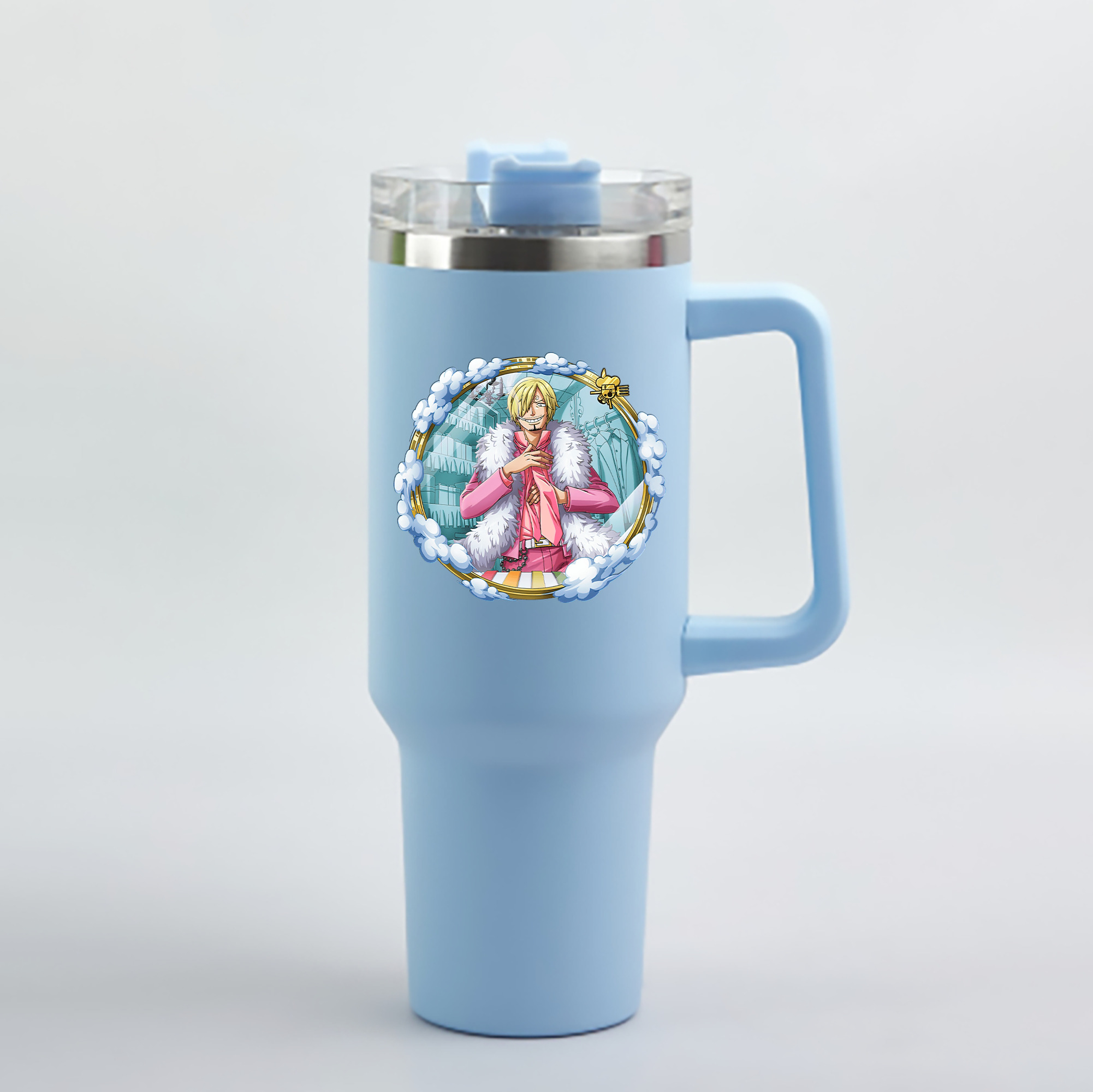ワンピース サンジ ONE PIECE Sanji 1200mL車用タンブラー - クリスタルステッカー（プラスチックストロー付き）
