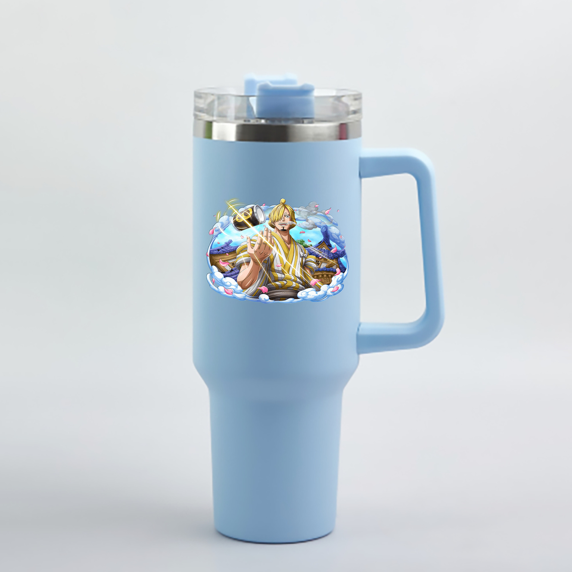 ワンピース サンジ ONE PIECE Sanji 1200mL車用タンブラー - クリスタルステッカー（プラスチックストロー付き）