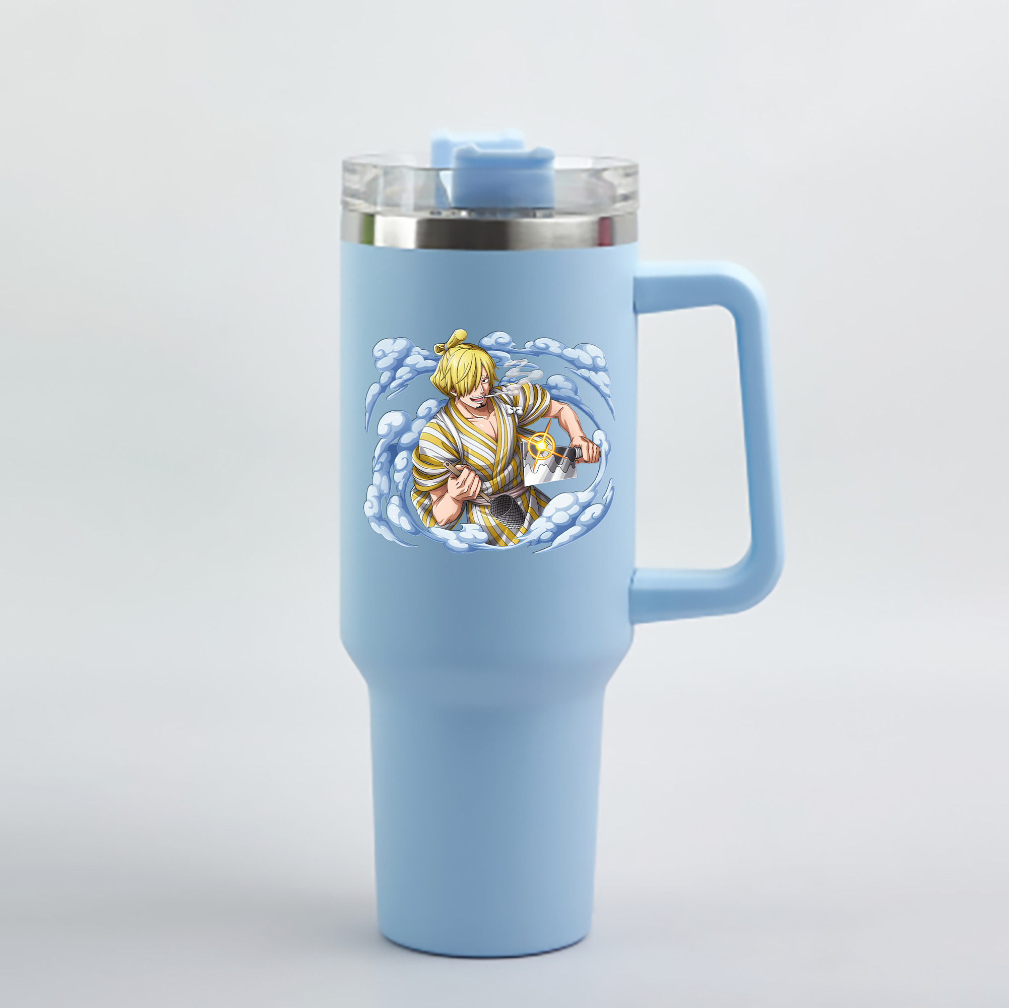 ワンピース サンジ ONE PIECE Sanji 1200mL車用タンブラー - クリスタルステッカー（プラスチックストロー付き）