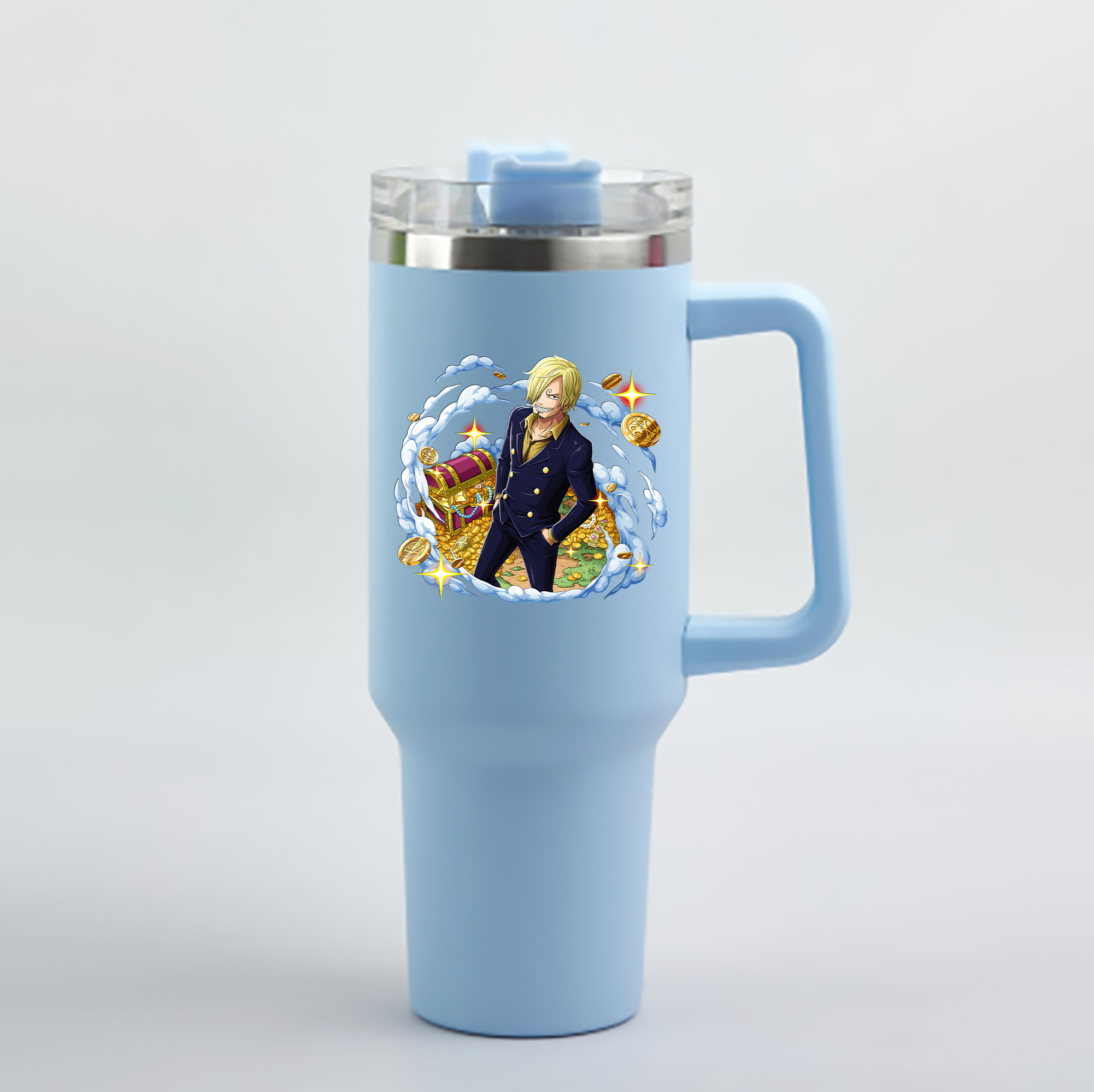 ワンピース サンジ ONE PIECE Sanji 1200mL車用タンブラー - クリスタルステッカー（プラスチックストロー付き）