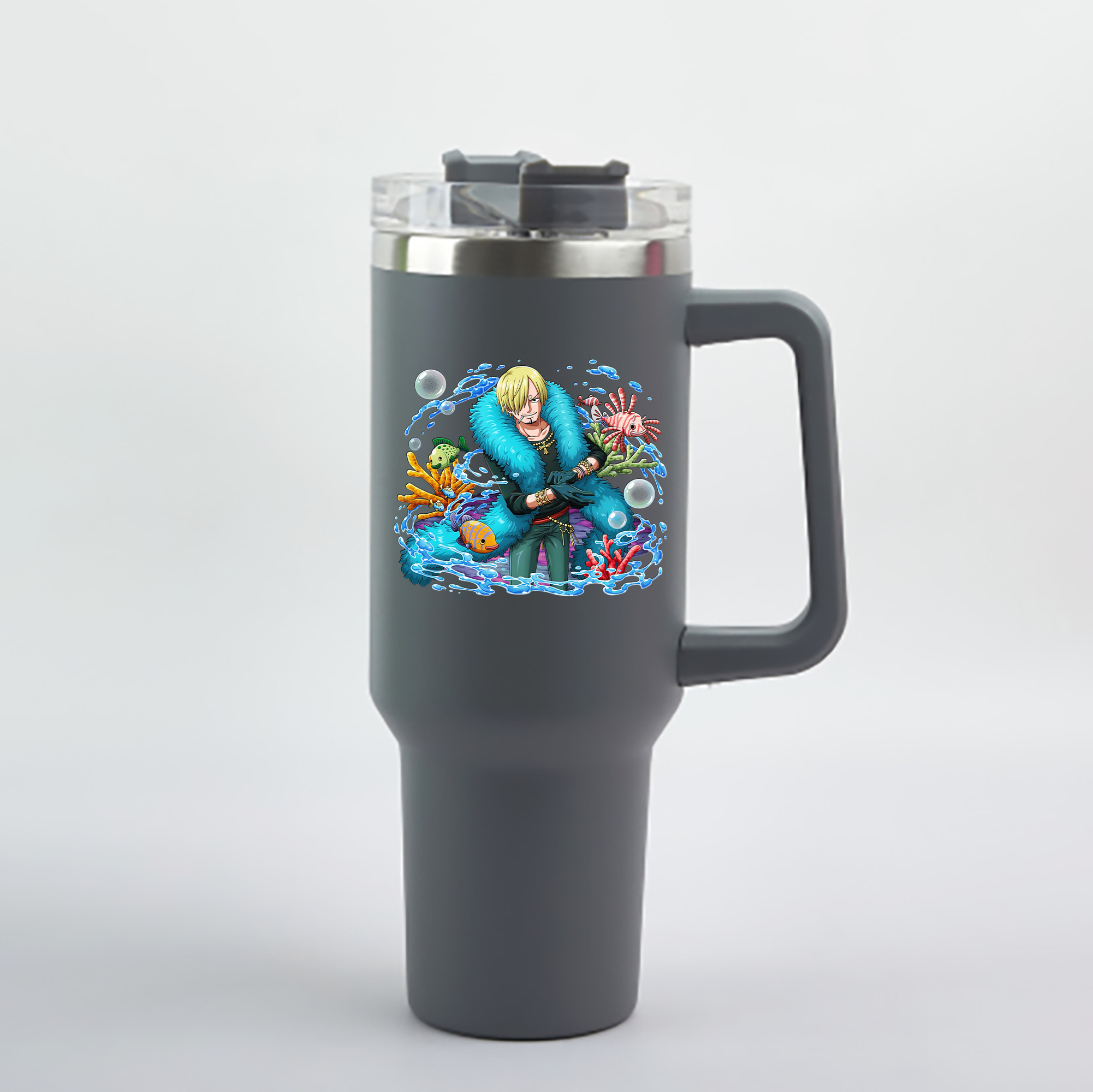 ワンピース サンジ ONE PIECE Sanji 1200mL車用タンブラー - クリスタルステッカー（プラスチックストロー付き）