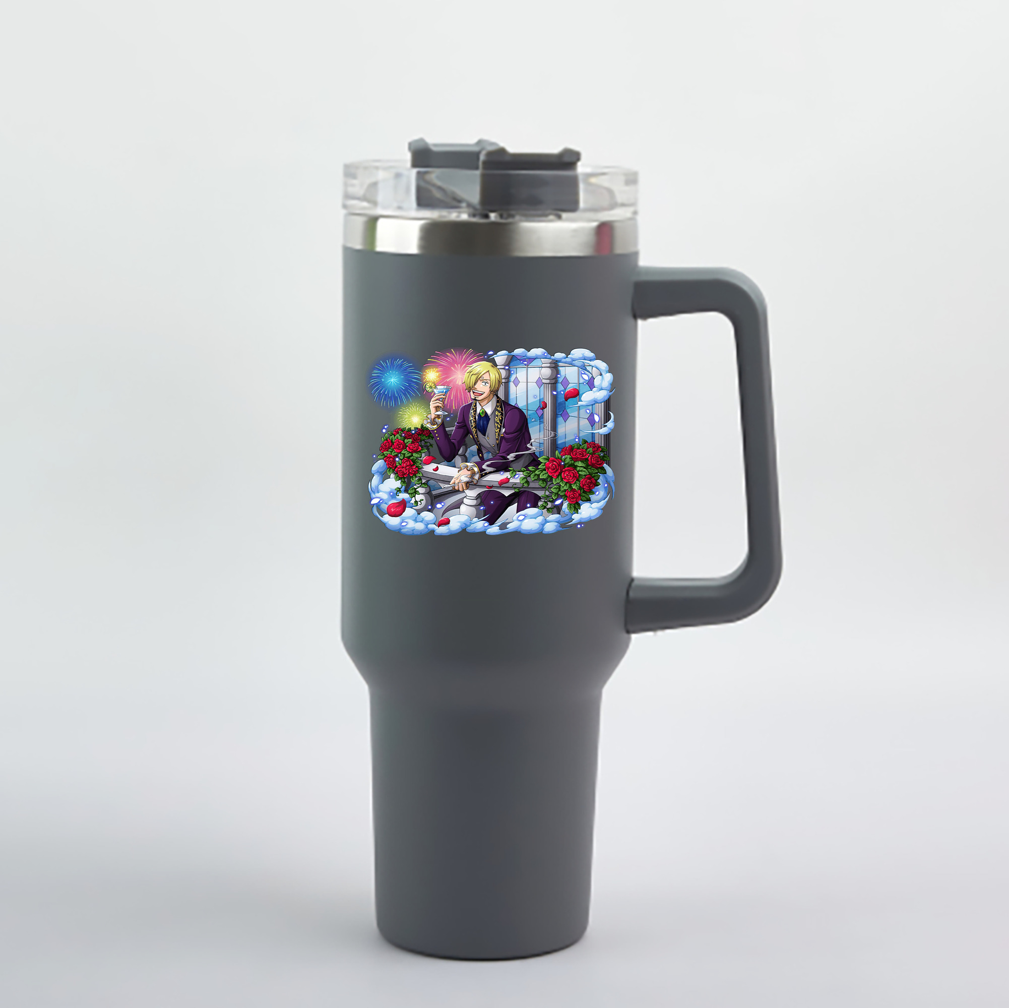 ワンピース サンジ ONE PIECE Sanji 1200mL車用タンブラー - クリスタルステッカー（プラスチックストロー付き）