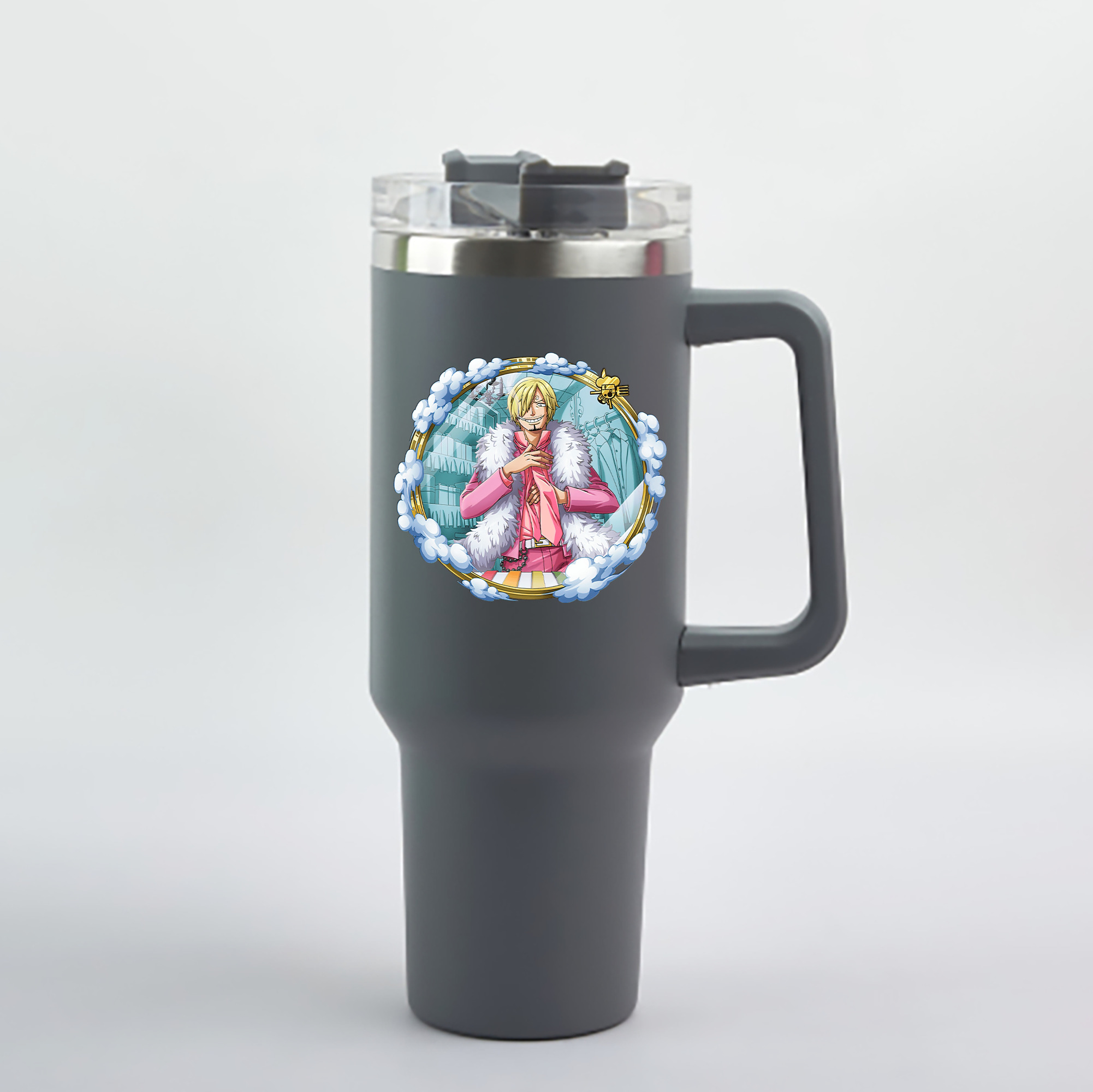 ワンピース サンジ ONE PIECE Sanji 1200mL車用タンブラー - クリスタルステッカー（プラスチックストロー付き）
