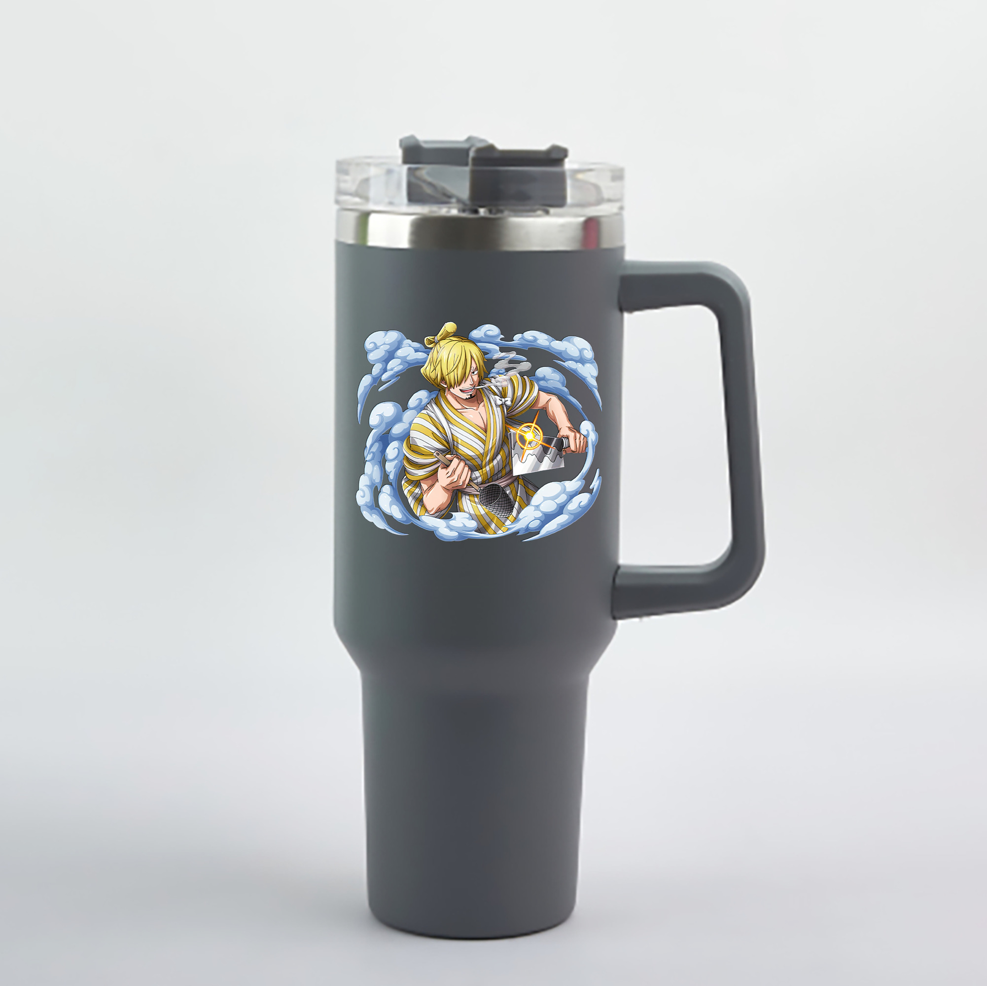 ワンピース サンジ ONE PIECE Sanji 1200mL車用タンブラー - クリスタルステッカー（プラスチックストロー付き）