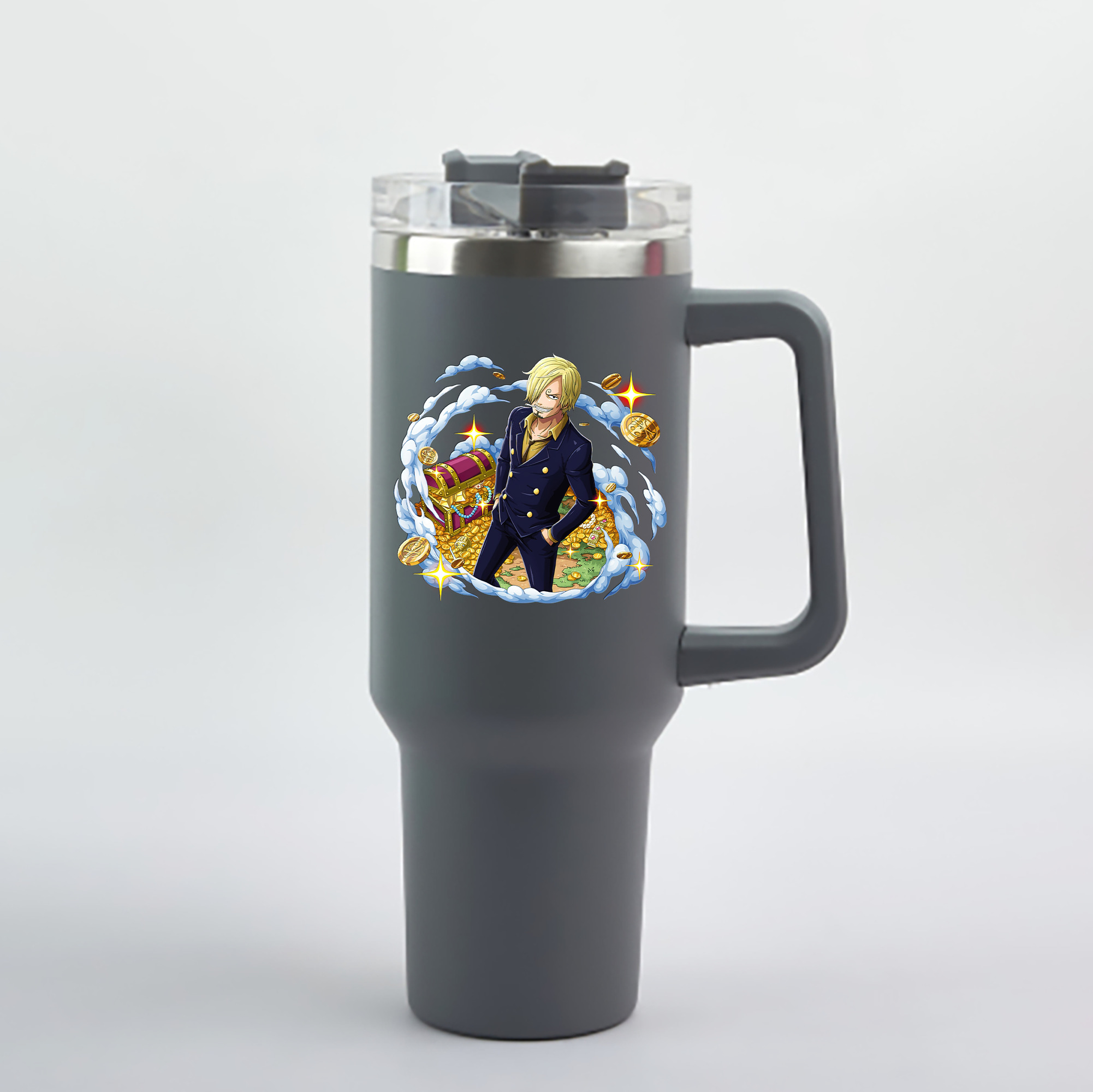 ワンピース サンジ ONE PIECE Sanji 1200mL車用タンブラー - クリスタルステッカー（プラスチックストロー付き）
