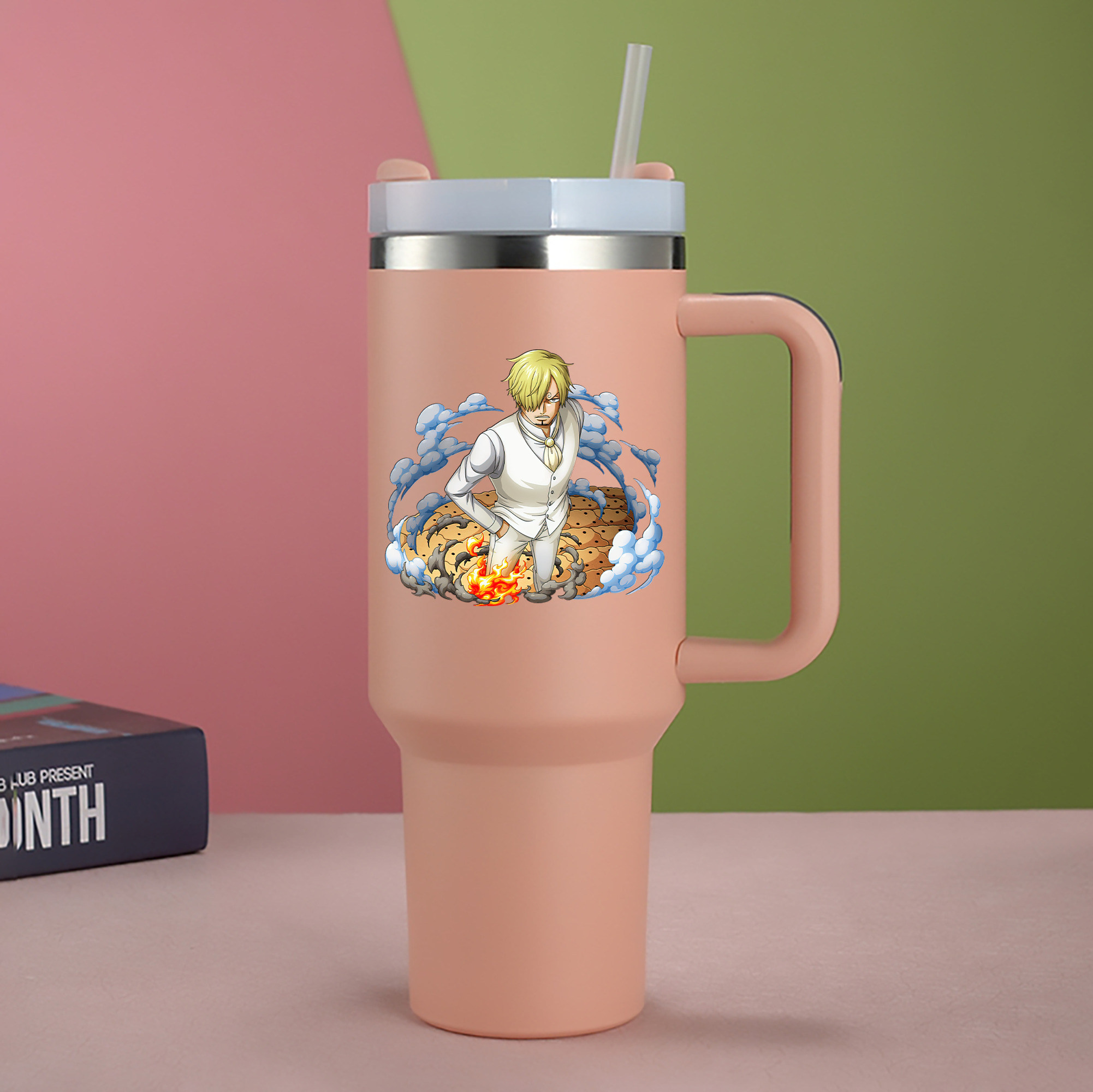 ワンピース サンジ ONE PIECE Sanji 1200mL車用タンブラー - クリスタルステッカー（プラスチックストロー付き）