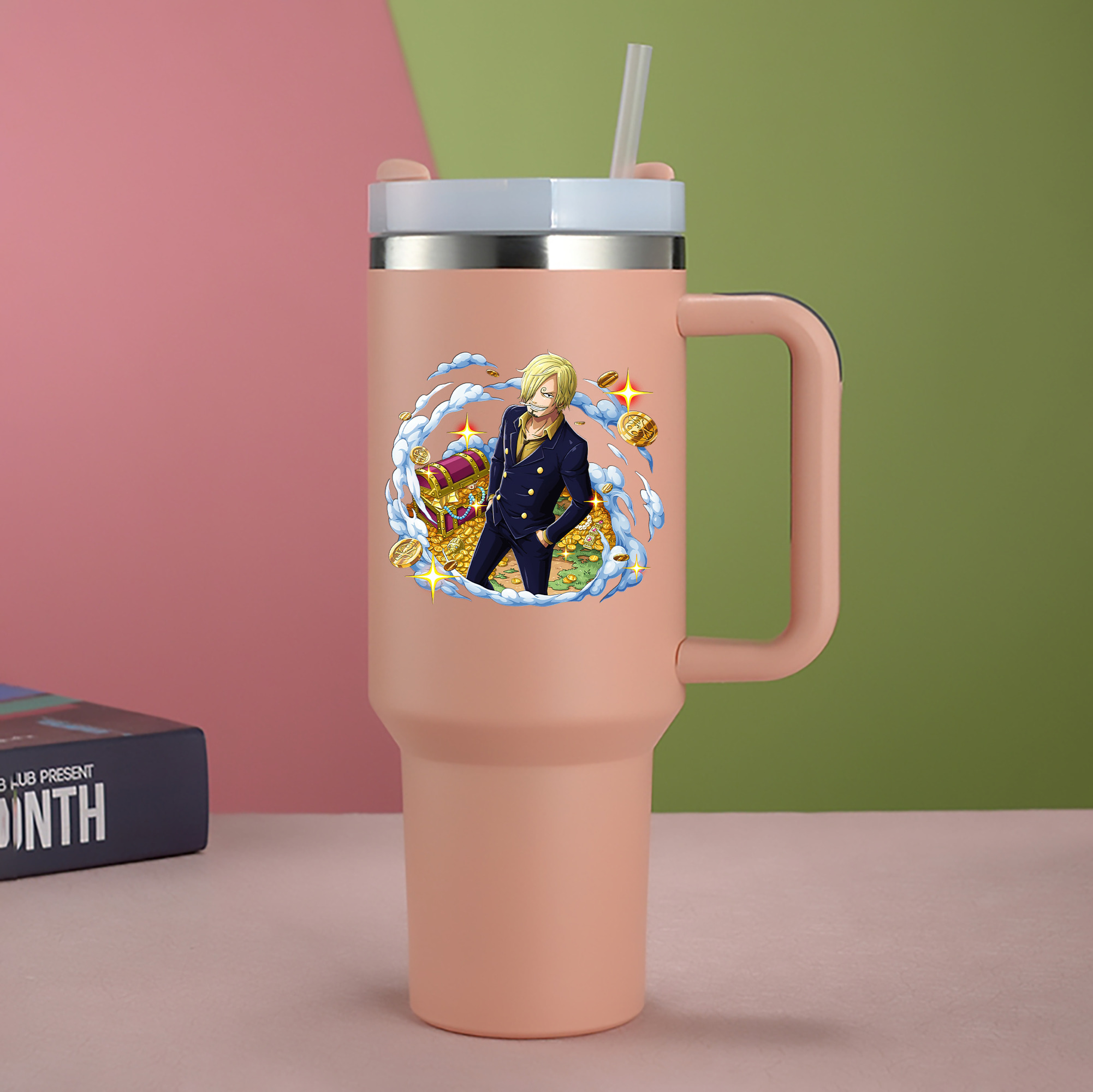 ワンピース サンジ ONE PIECE Sanji 1200mL車用タンブラー - クリスタルステッカー（プラスチックストロー付き）