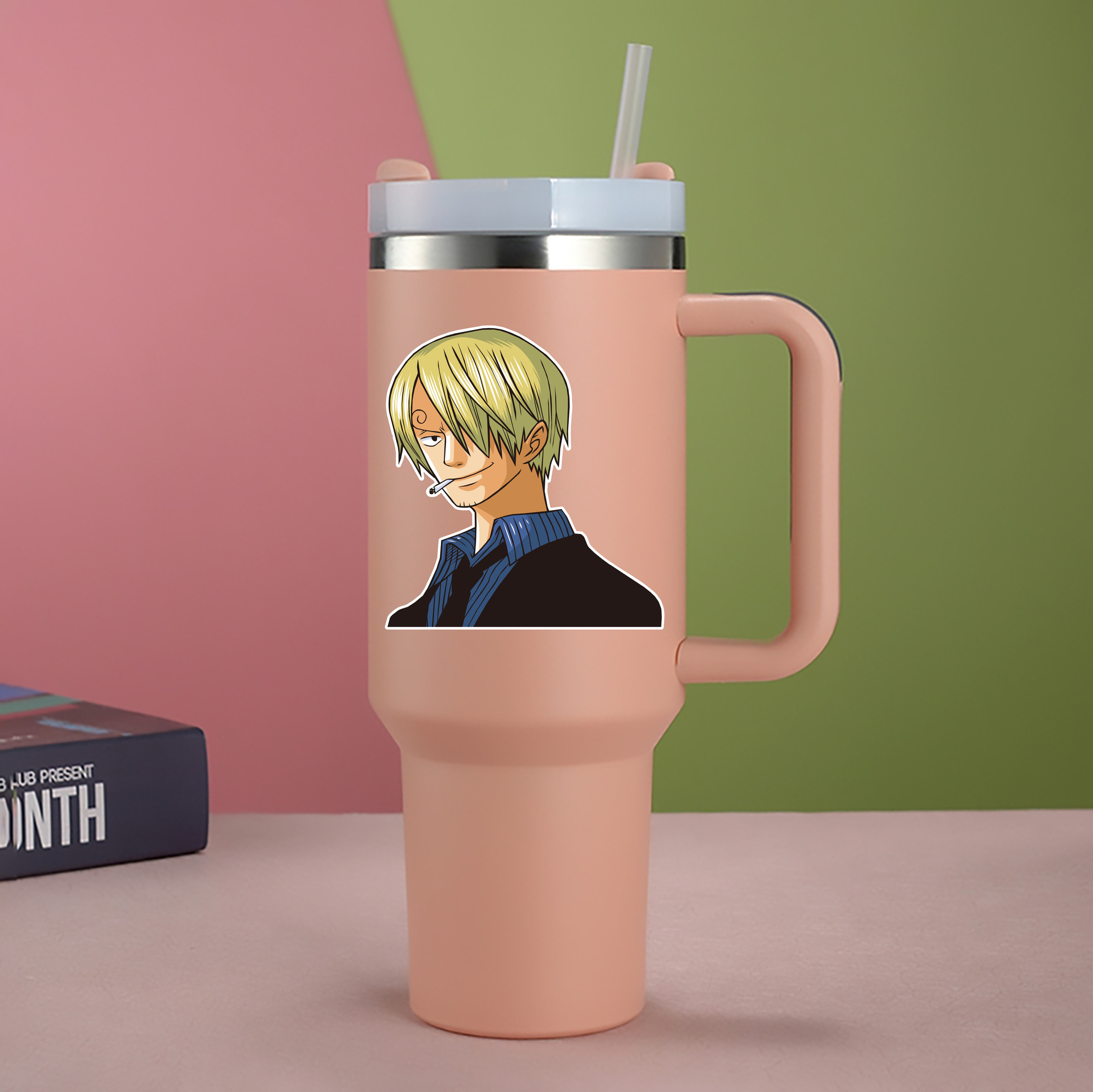 ワンピース サンジ ONE PIECE Sanji 1200mL車用タンブラー - クリスタルステッカー（プラスチックストロー付き）