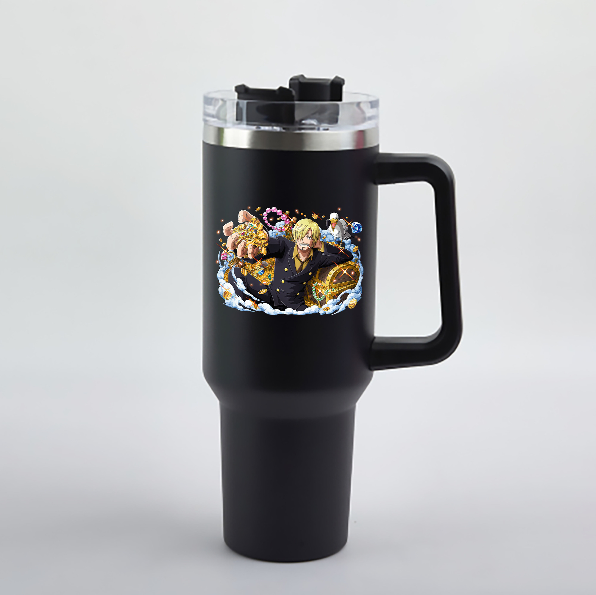 ワンピース サンジ ONE PIECE Sanji 1200mL車用タンブラー - クリスタルステッカー（プラスチックストロー付き）