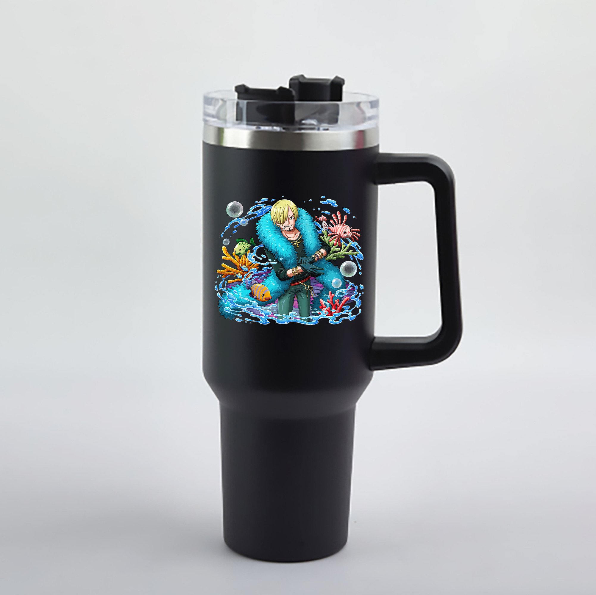 ワンピース サンジ ONE PIECE Sanji 1200mL車用タンブラー - クリスタルステッカー（プラスチックストロー付き）