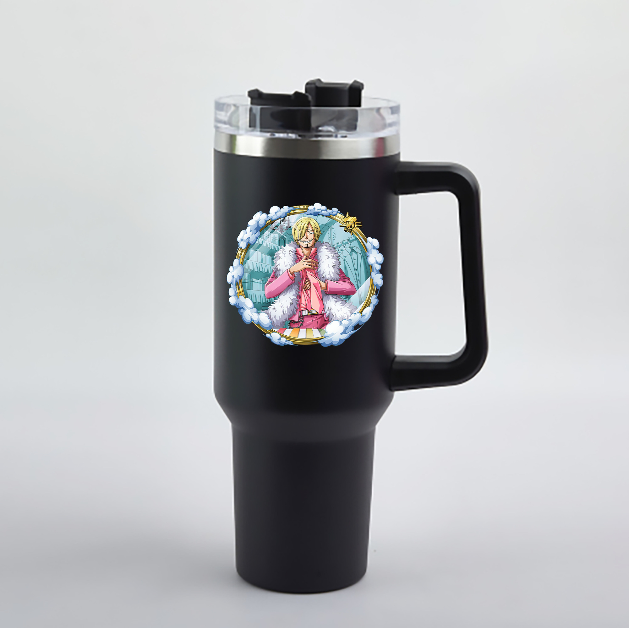 ワンピース サンジ ONE PIECE Sanji 1200mL車用タンブラー - クリスタルステッカー（プラスチックストロー付き）