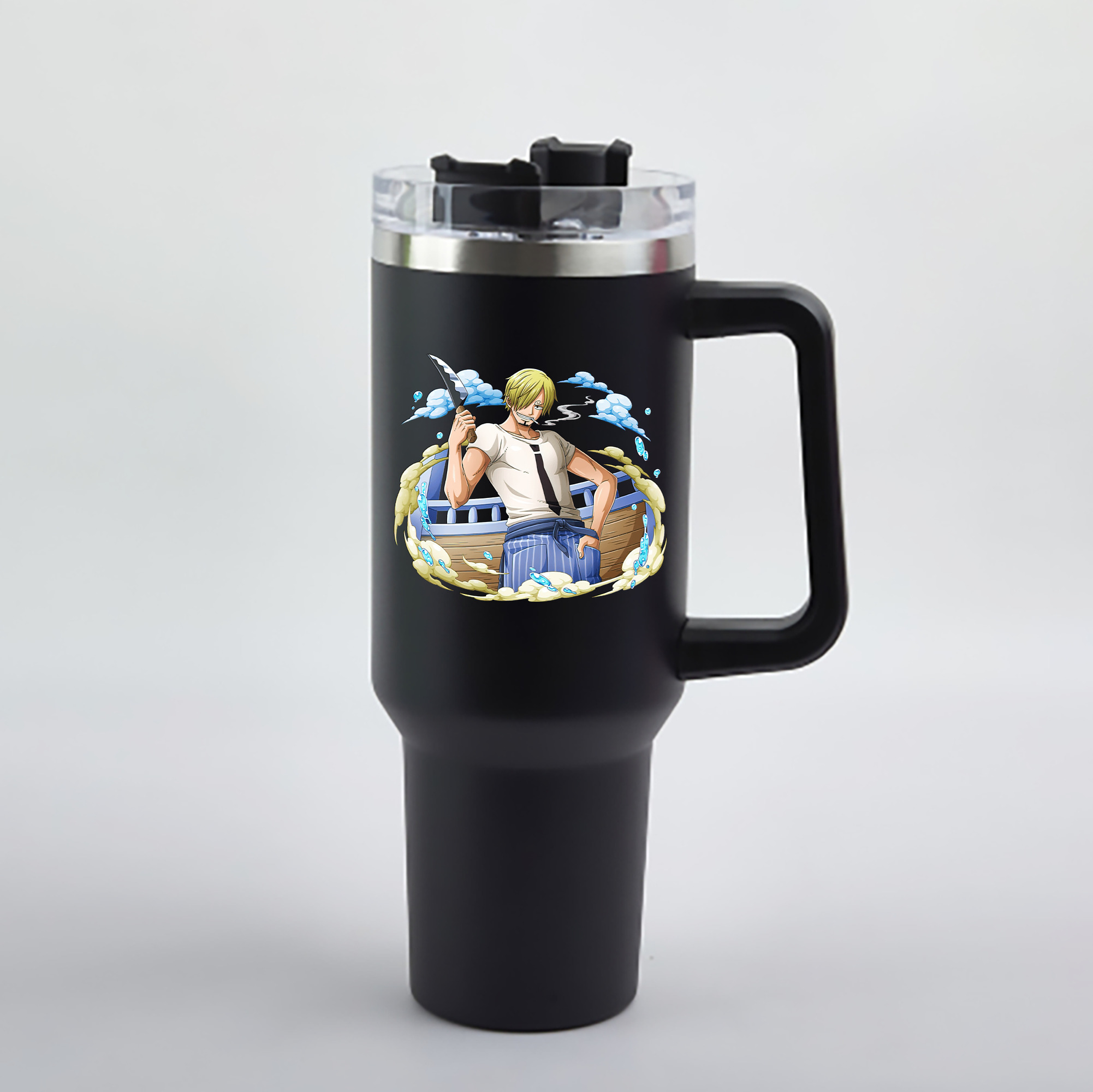 ワンピース サンジ ONE PIECE Sanji 1200mL車用タンブラー - クリスタルステッカー（プラスチックストロー付き）