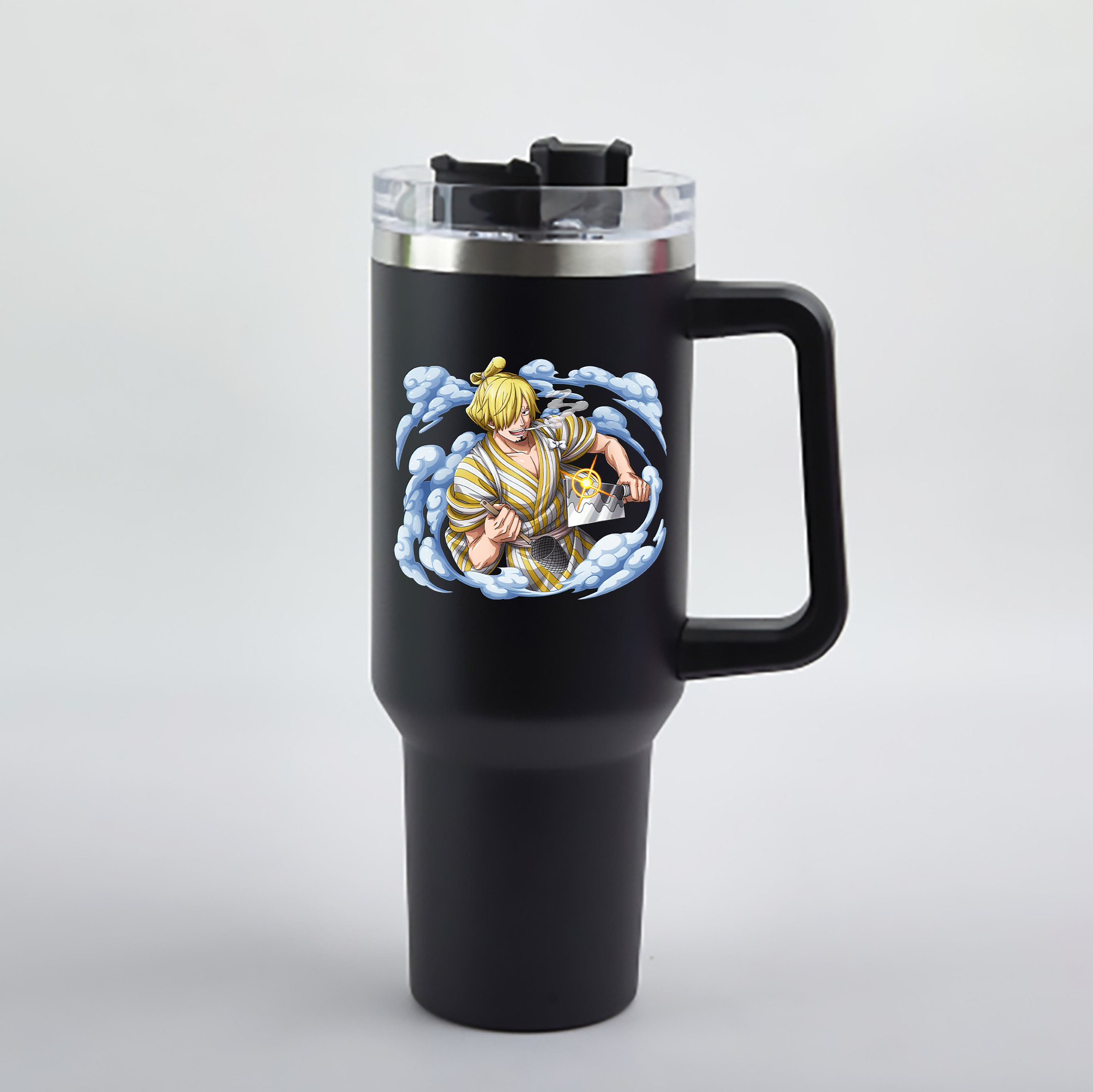 ワンピース サンジ ONE PIECE Sanji 1200mL車用タンブラー - クリスタルステッカー（プラスチックストロー付き）