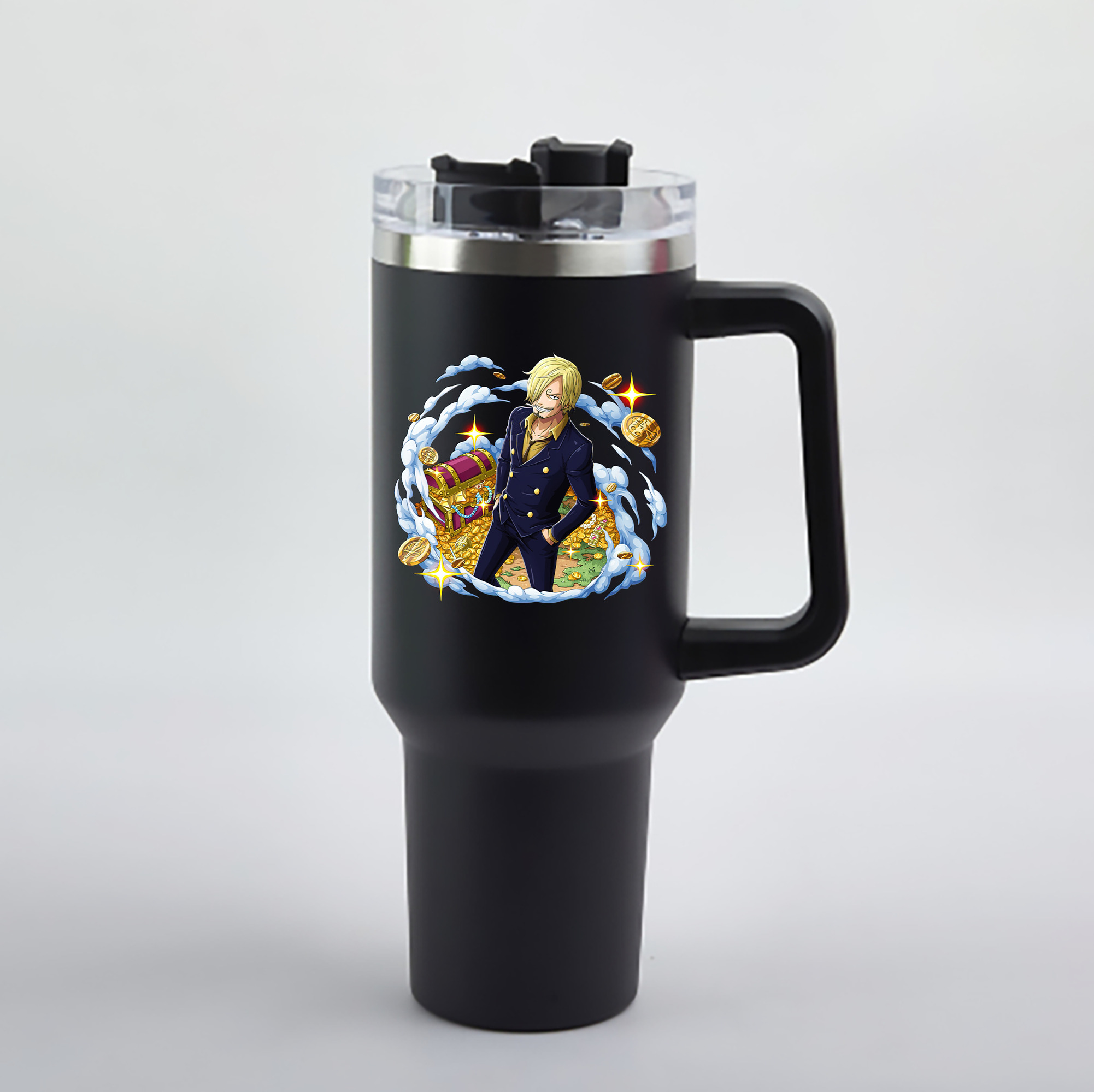 ワンピース サンジ ONE PIECE Sanji 1200mL車用タンブラー - クリスタルステッカー（プラスチックストロー付き）