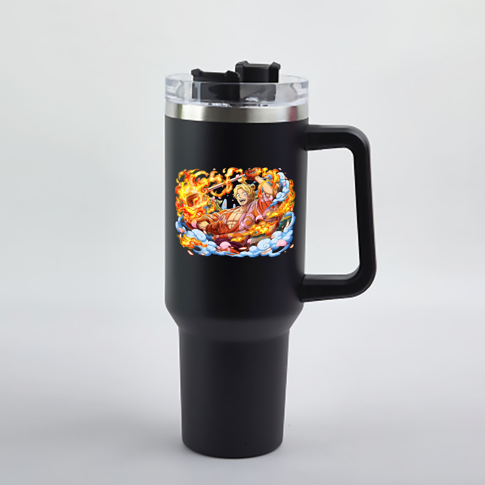 ワンピース サンジ ONE PIECE Sanji 1200mL車用タンブラー - クリスタルステッカー（プラスチックストロー付き）