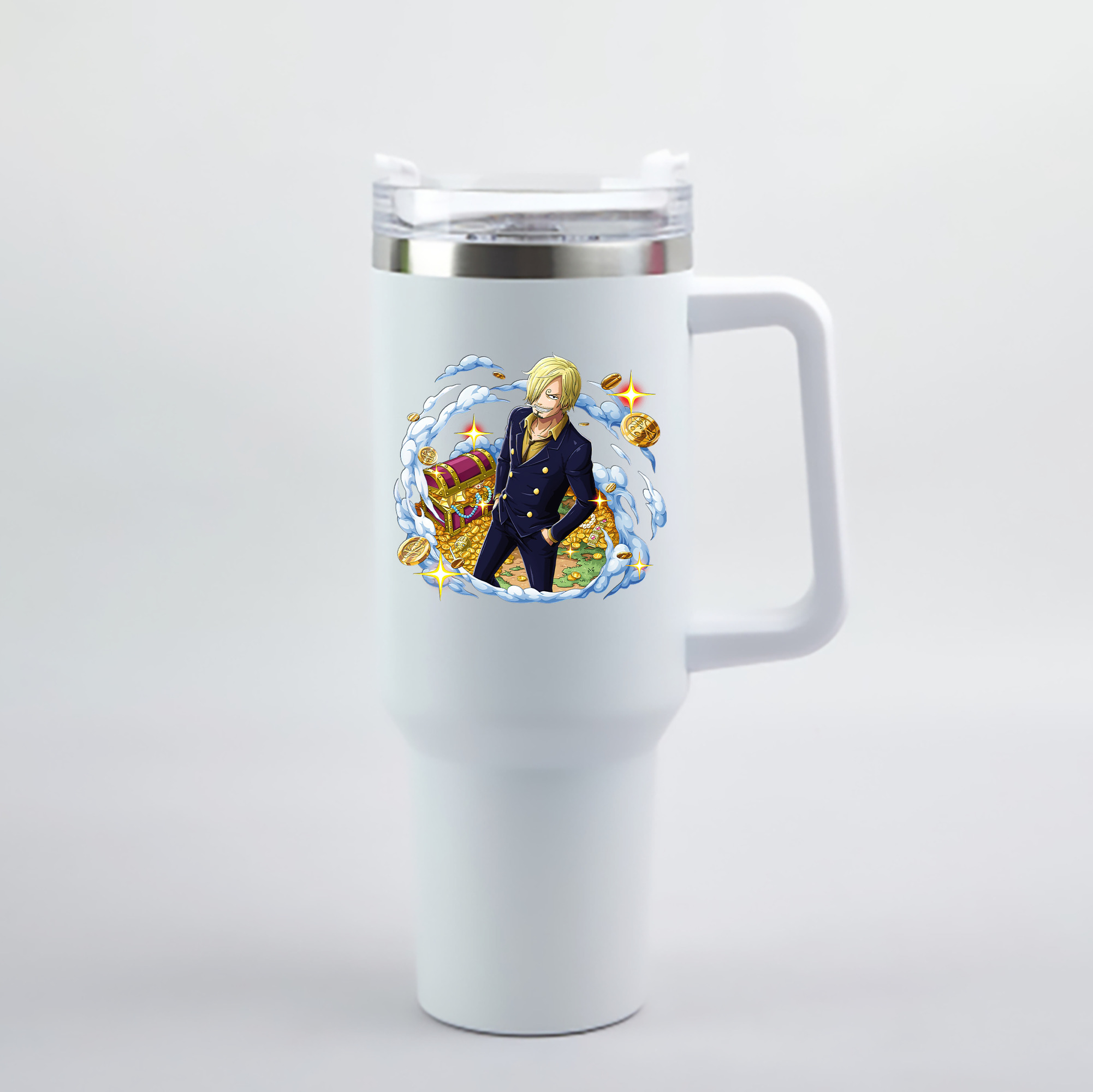 （画像用） ワンピース サンジ ONE PIECE Sanji 1200mL車用タンブラー - クリスタルステッカー（プラスチックストロー付き）
