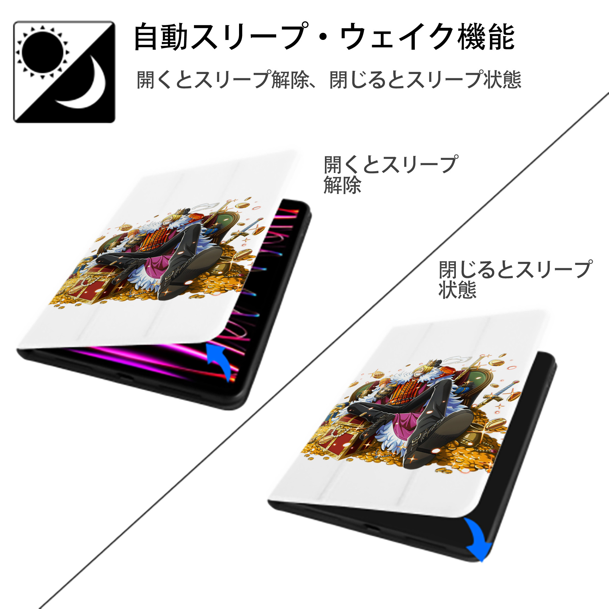 ワンピース サンジ ONE PIECE Sanji IPad ケース ペン収納付き 三つ折りスタンド PUレザー×シリコン 対応機種9.5/10.5/10.9インチ