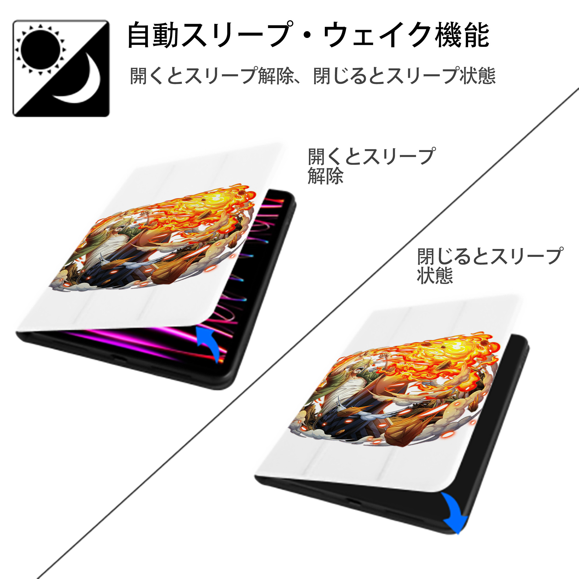 ワンピース サンジ ONE PIECE Sanji IPad ケース ペン収納付き 三つ折りスタンド PUレザー×シリコン 対応機種9.5/10.5/10.9インチ