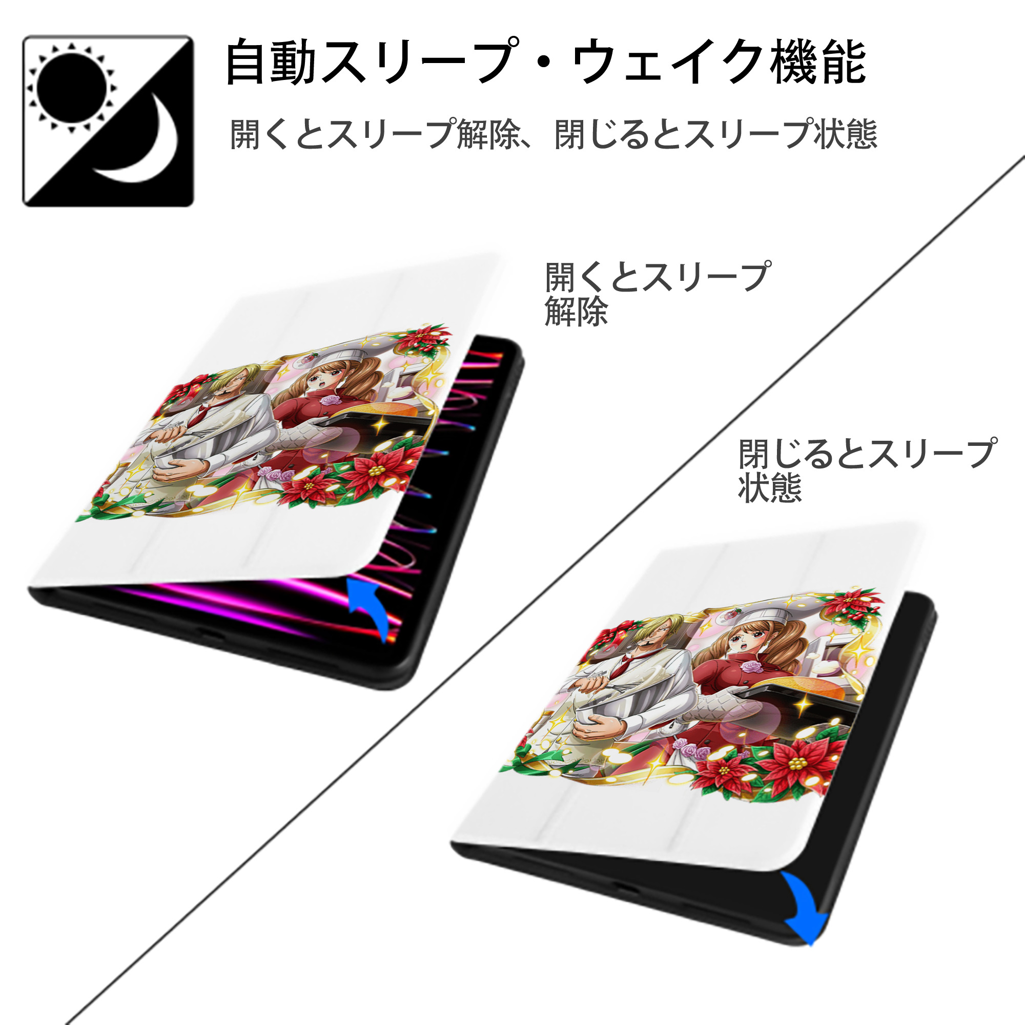 ワンピース サンジ ONE PIECE Sanji IPad ケース ペン収納付き 三つ折りスタンド PUレザー×シリコン 対応機種9.5/10.5/10.9インチ