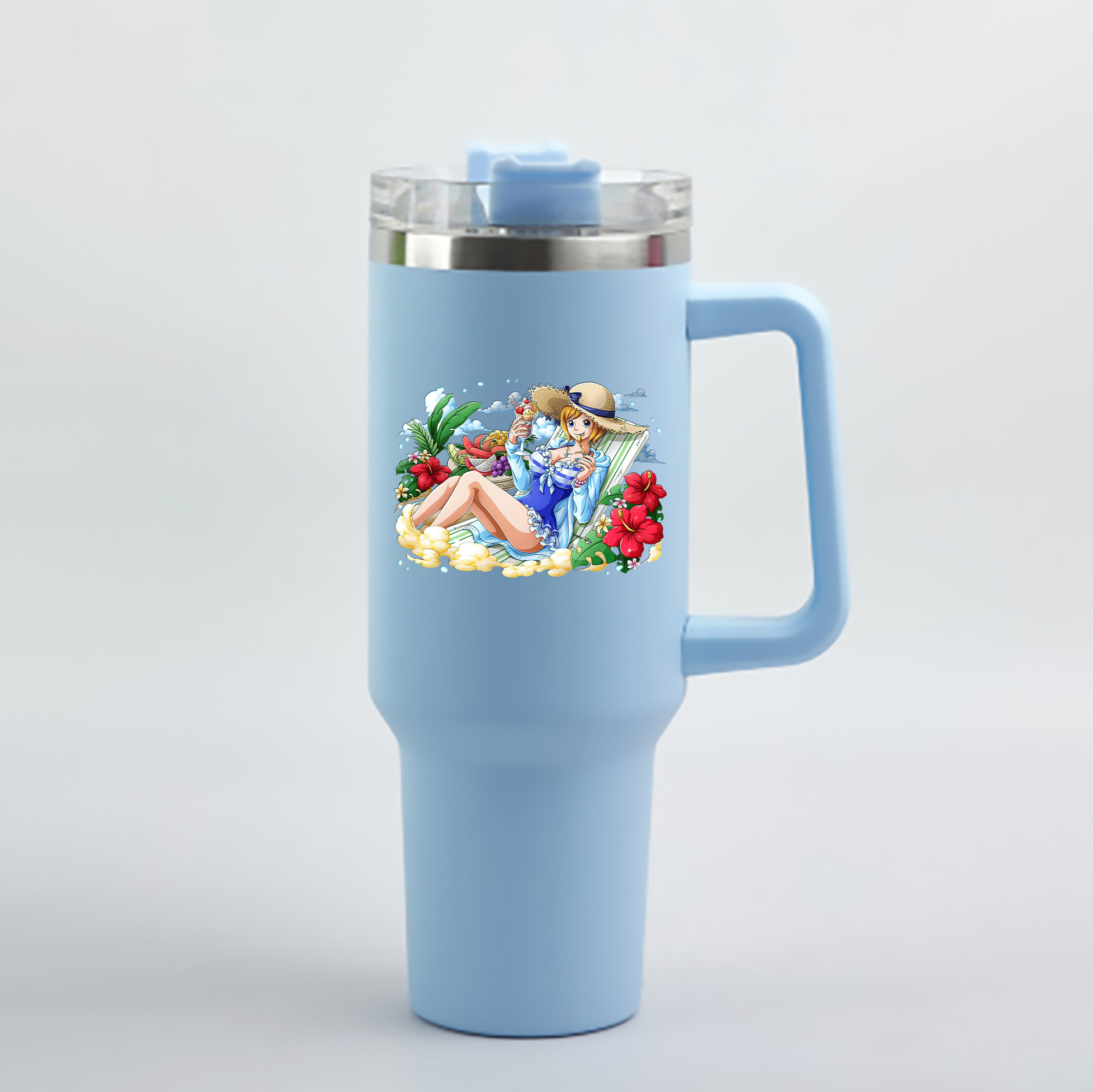 ワンピース ナミ ONE PIECE Nami 1200mL車用タンブラー - クリスタルステッカー（プラスチックストロー付き）