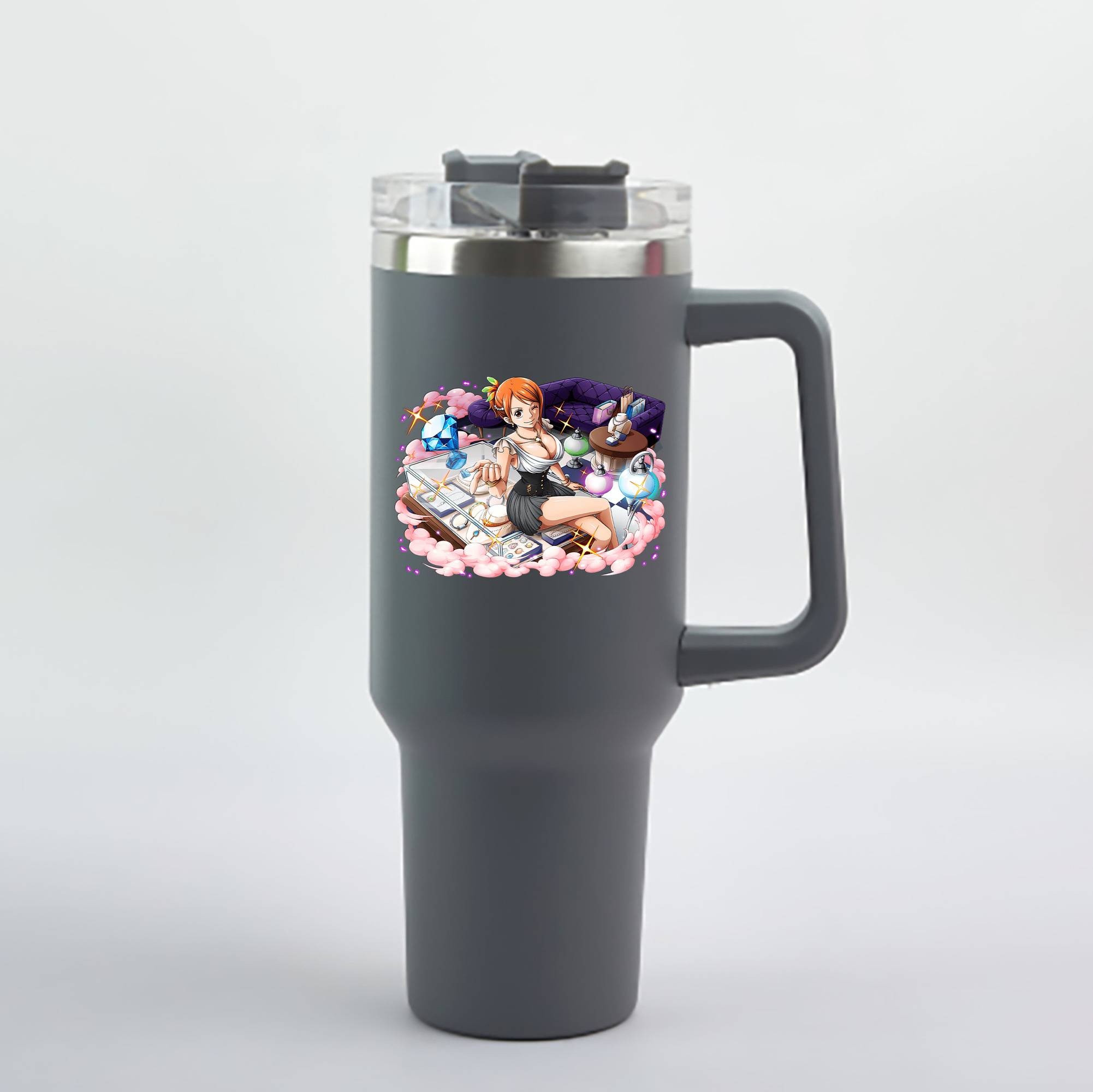 ワンピース ナミ ONE PIECE Nami 1200mL車用タンブラー - クリスタルステッカー（プラスチックストロー付き）