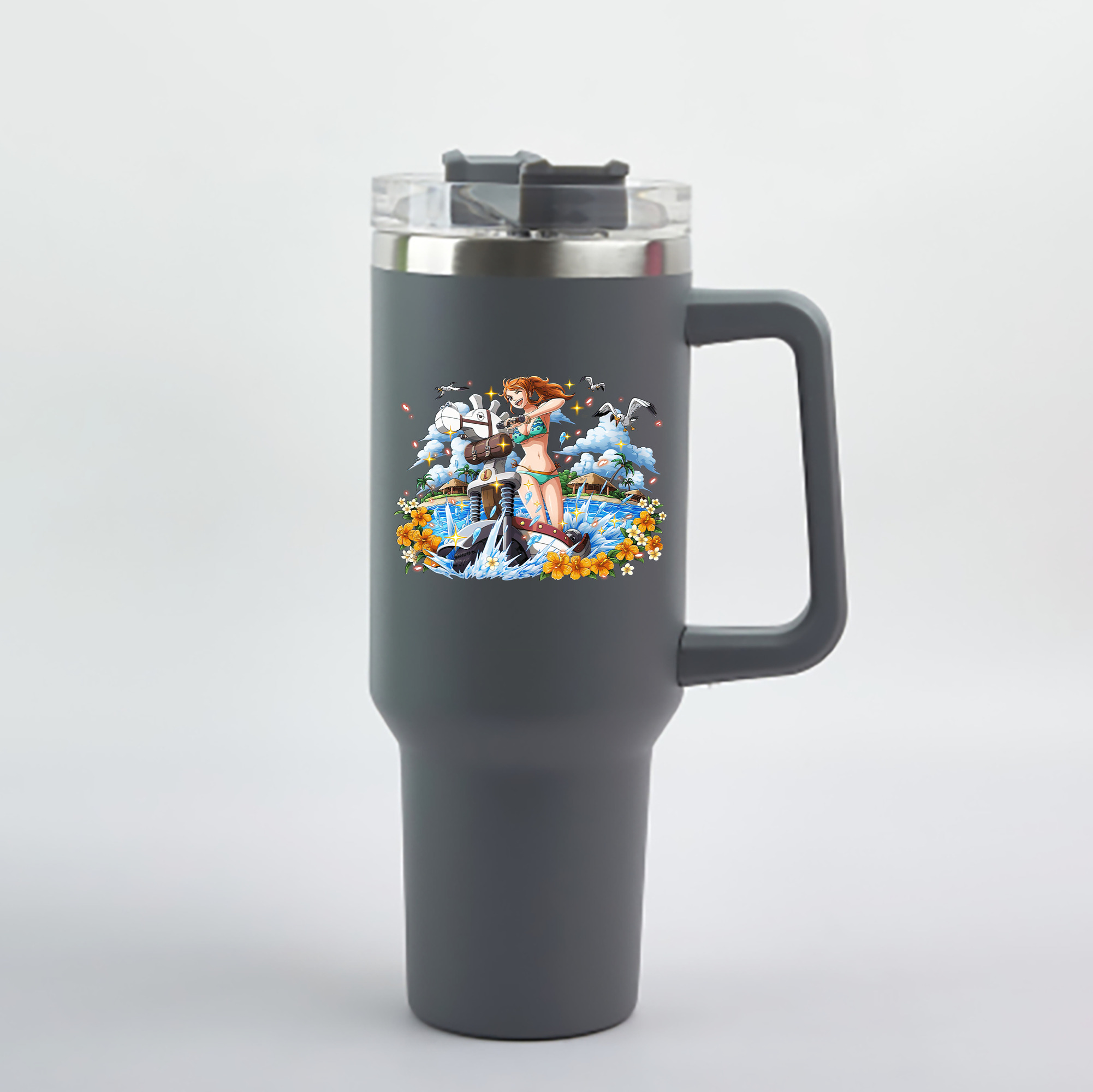 ワンピース ナミ ONE PIECE Nami 1200mL車用タンブラー - クリスタルステッカー（プラスチックストロー付き）