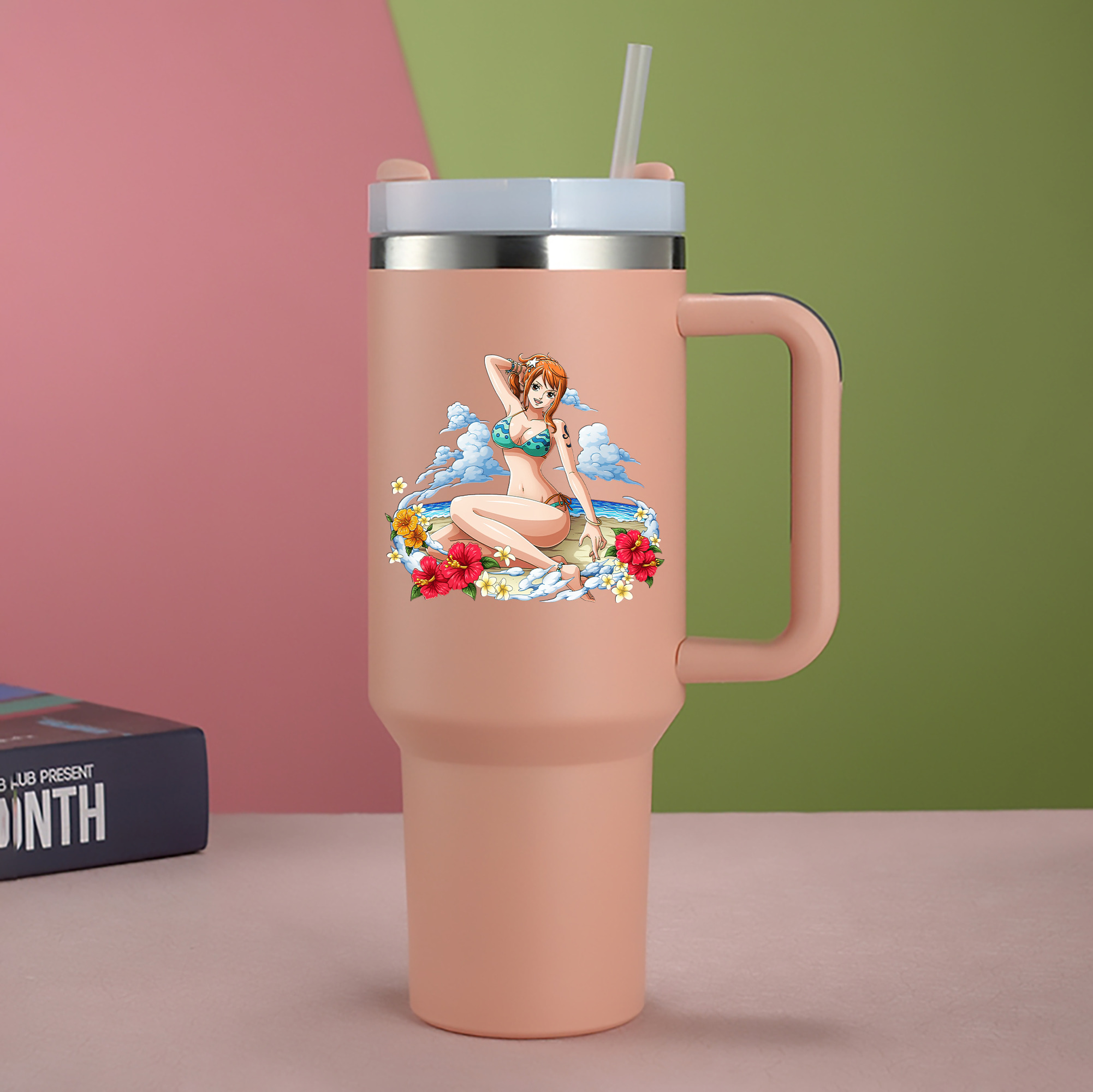 ワンピース ナミ ONE PIECE Nami 1200mL車用タンブラー - クリスタルステッカー（プラスチックストロー付き）