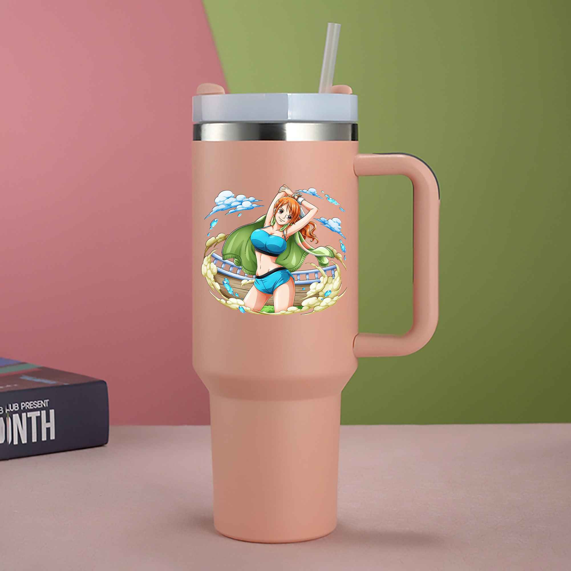 ワンピース ナミ ONE PIECE Nami 1200mL車用タンブラー - クリスタルステッカー（プラスチックストロー付き）