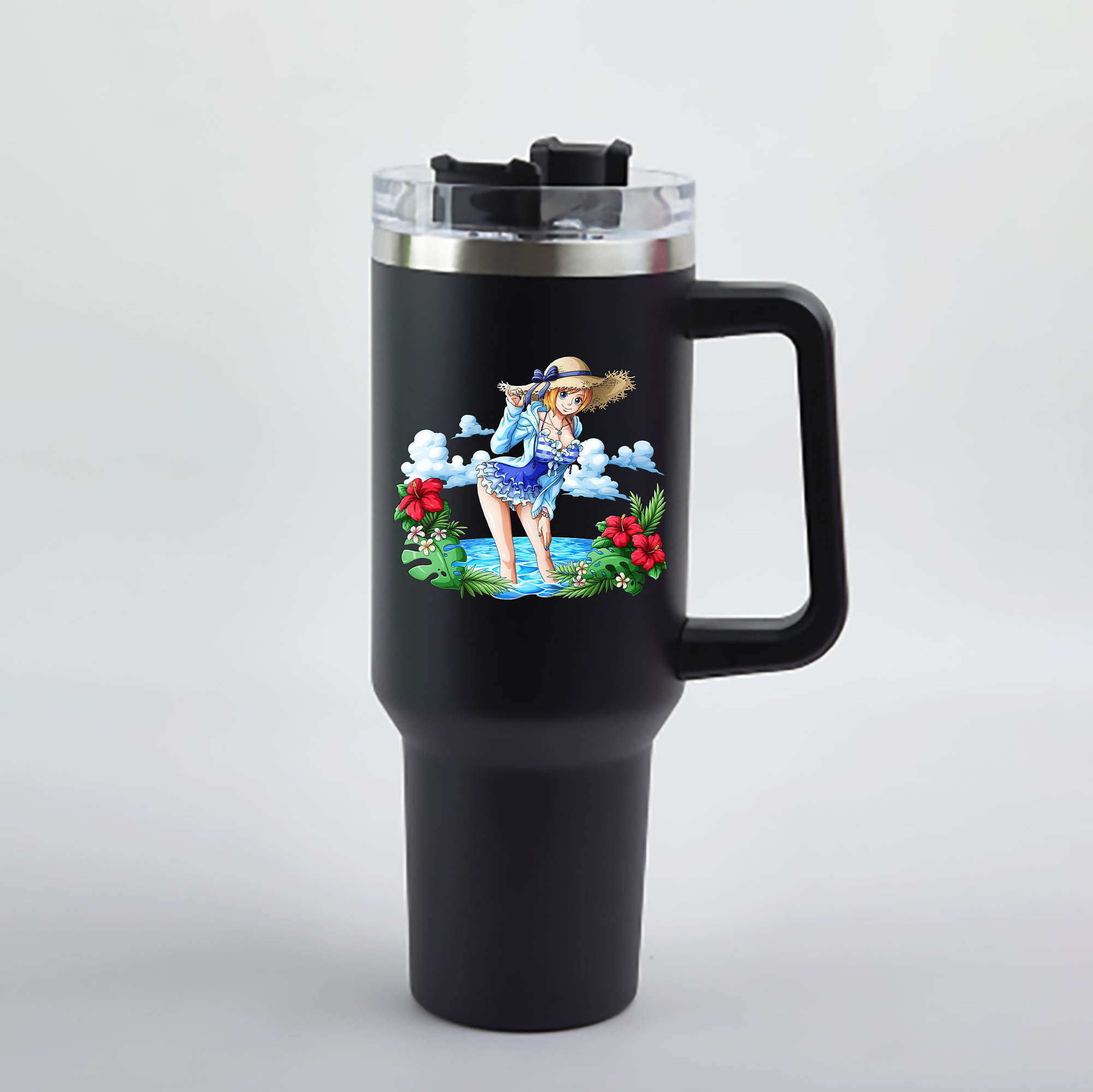 ワンピース ナミ ONE PIECE Nami 1200mL車用タンブラー - クリスタルステッカー（プラスチックストロー付き）