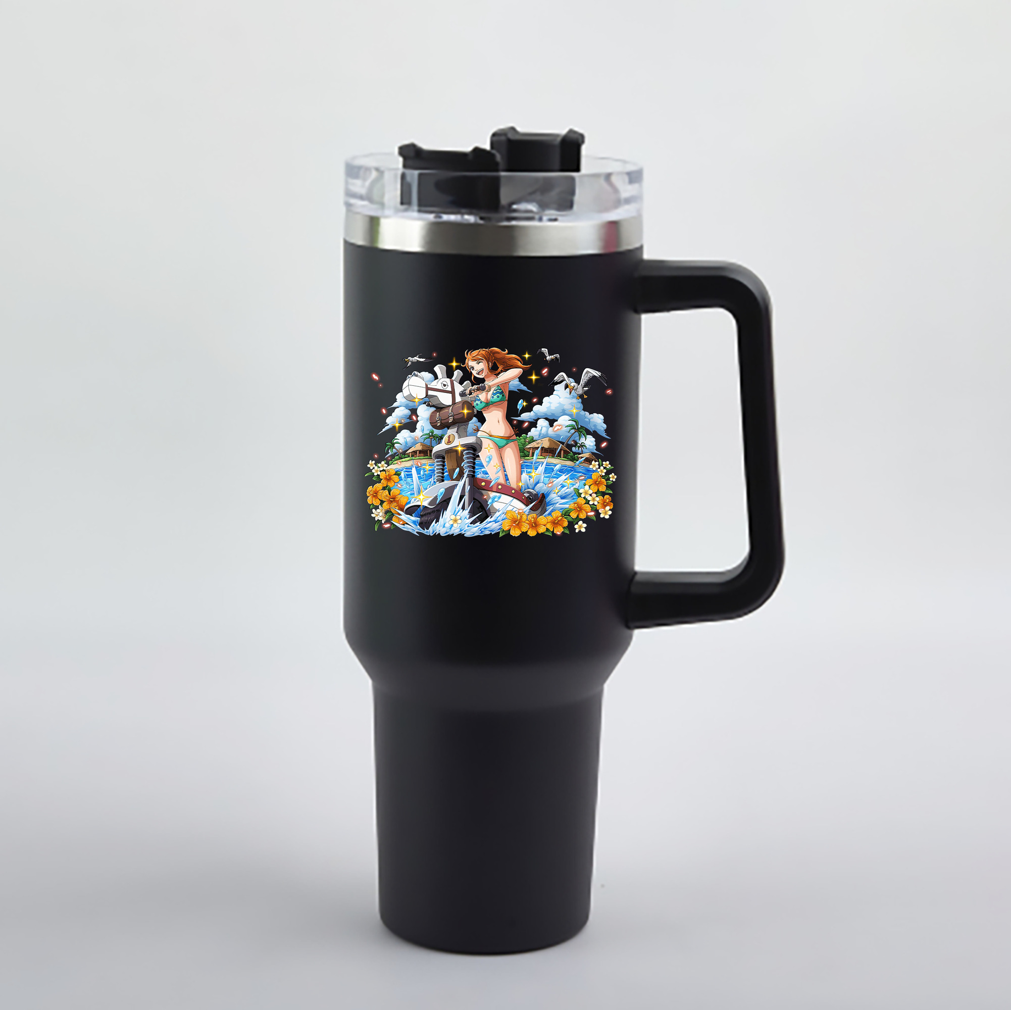 ワンピース ナミ ONE PIECE Nami 1200mL車用タンブラー - クリスタルステッカー（プラスチックストロー付き）