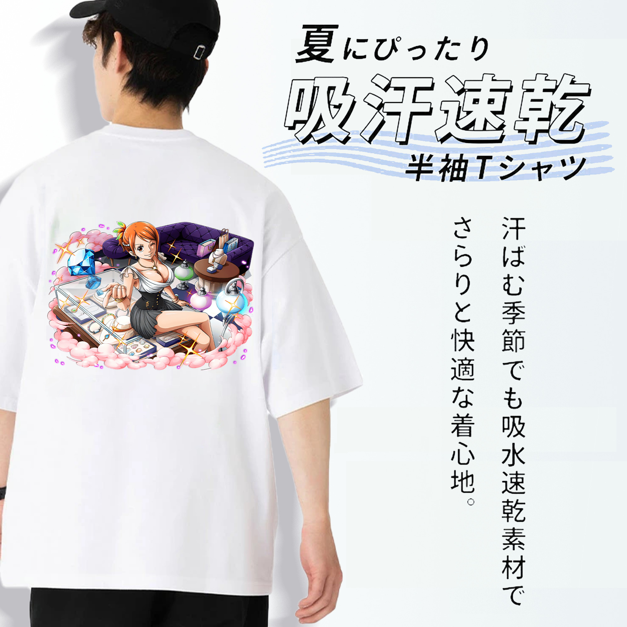 ワンピース ナミ ONE PIECE Nami 綿100％半袖Tシャツ（背面プリント）