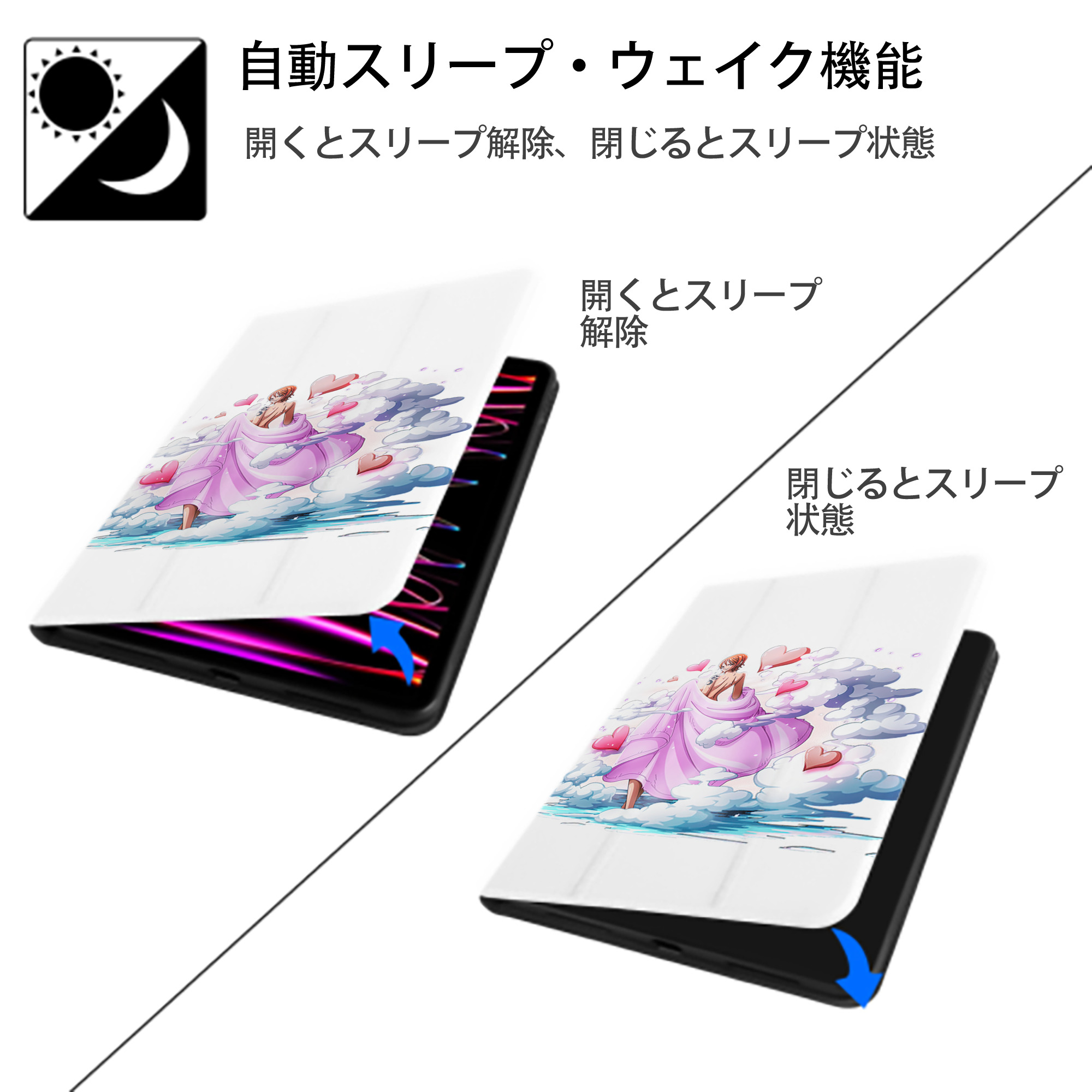 ワンピース ナミ ONE PIECE Nami IPad ケース ペン収納付き 三つ折りスタンド PUレザー×シリコン 対応機種9.5/10.5/10.9インチ