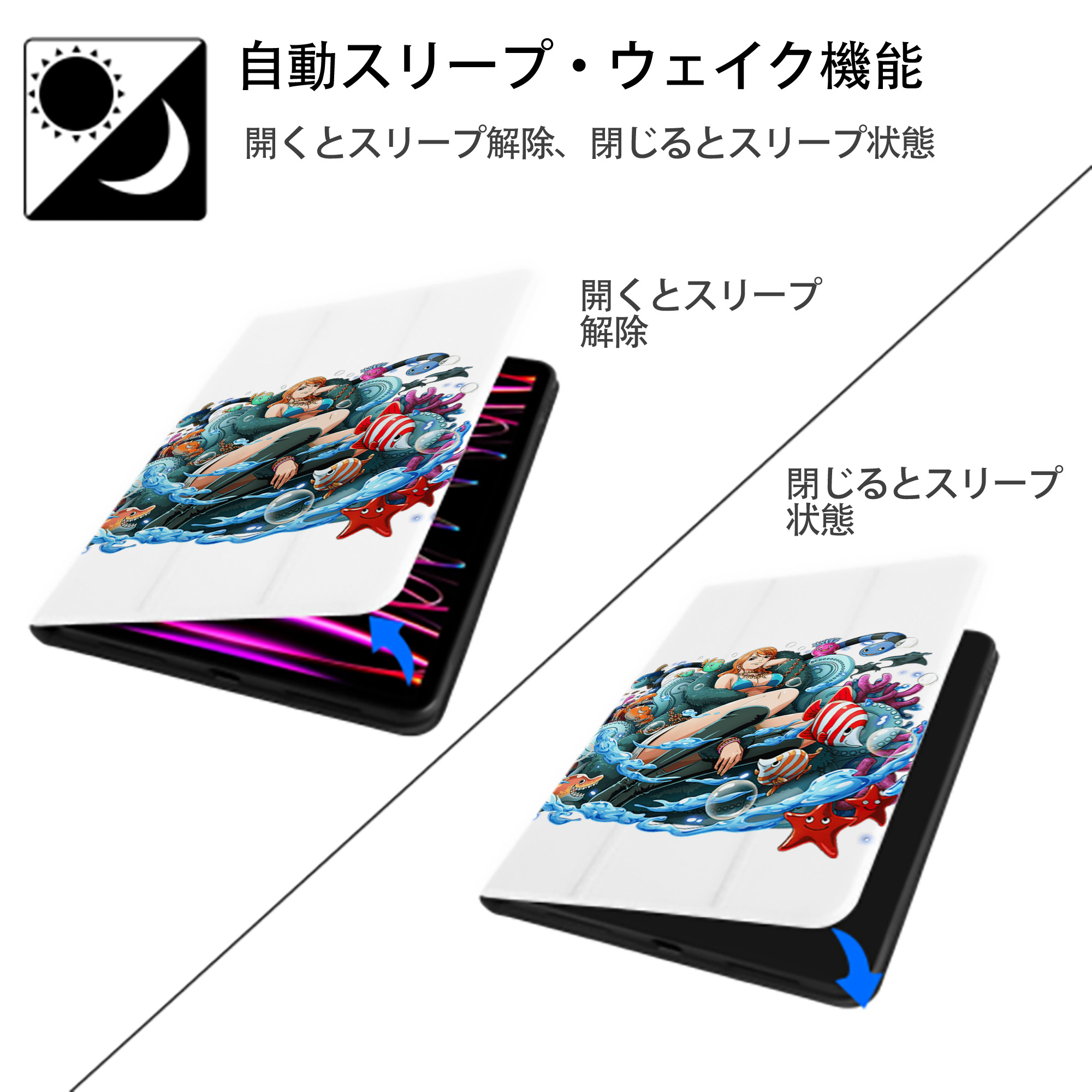ワンピース ナミ ONE PIECE Nami IPad ケース ペン収納付き 三つ折りスタンド PUレザー×シリコン 対応機種9.5/10.5/10.9インチ