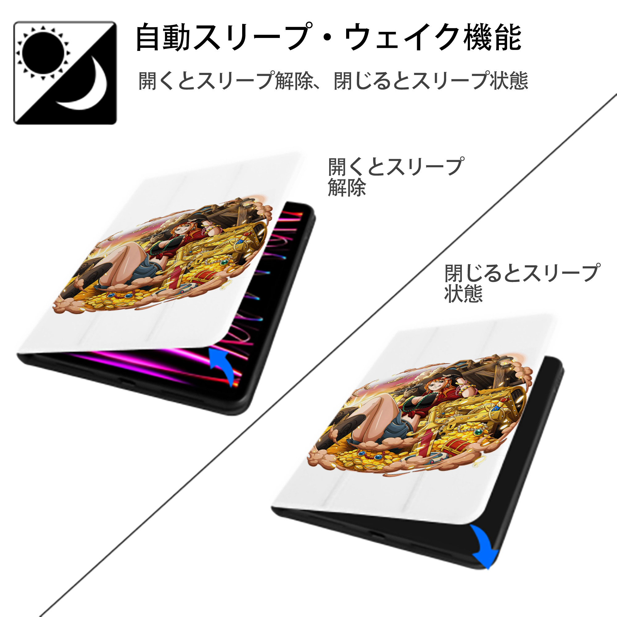 ワンピース ナミ ONE PIECE Nami IPad ケース ペン収納付き 三つ折りスタンド PUレザー×シリコン 対応機種9.5/10.5/10.9インチ