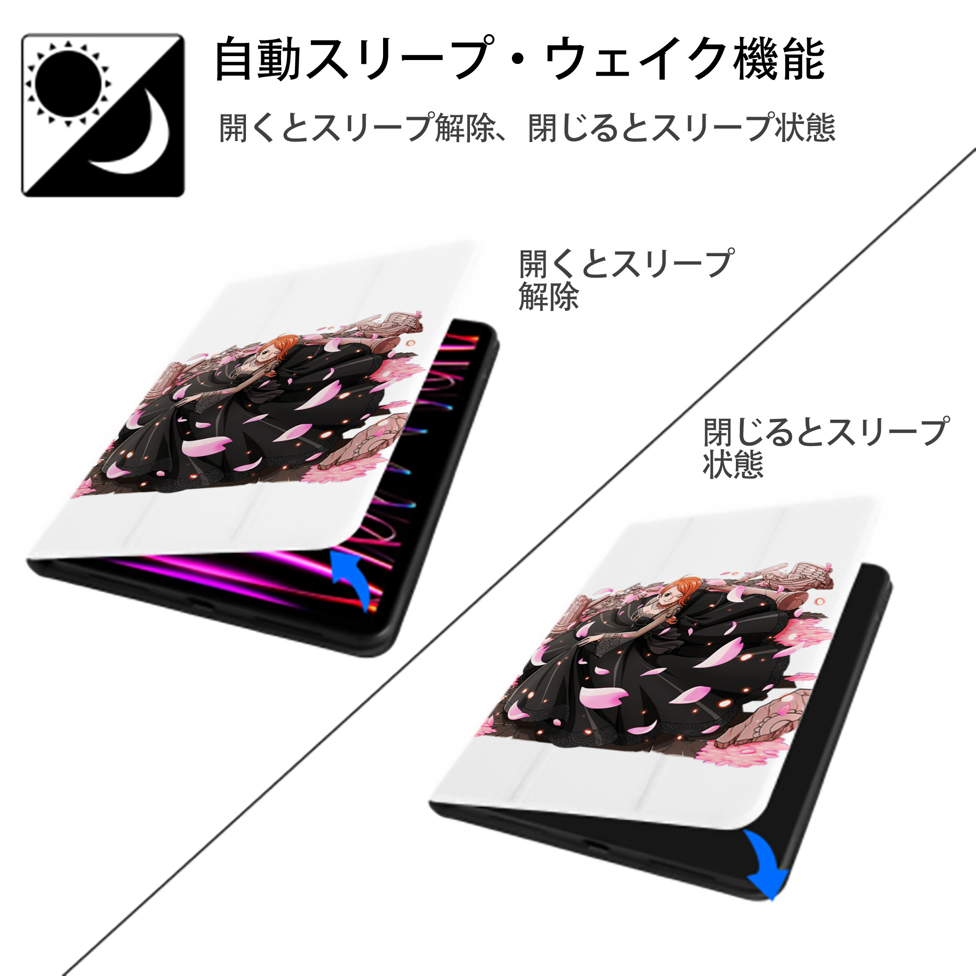 ワンピース ナミ ONE PIECE Nami IPad ケース ペン収納付き 三つ折りスタンド PUレザー×シリコン 対応機種9.5/10.5/10.9インチ