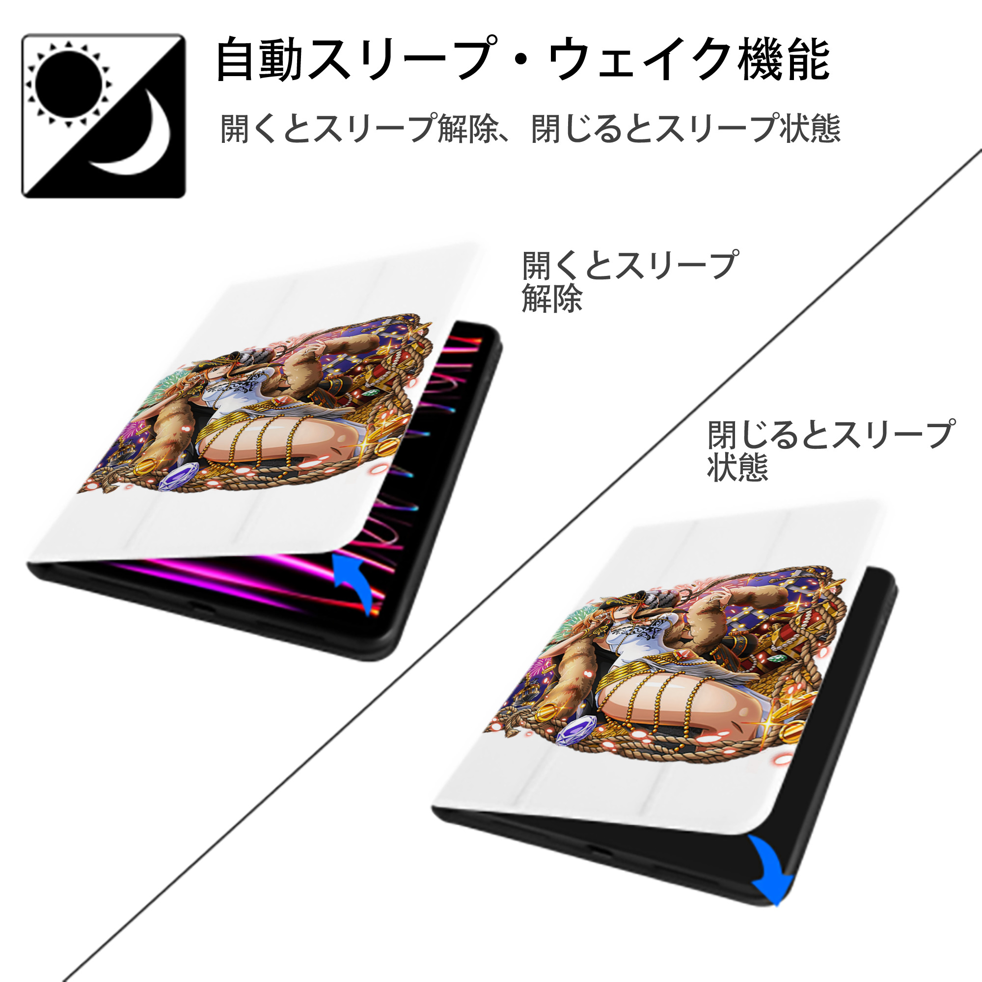 ワンピース ナミ ONE PIECE Nami IPad ケース ペン収納付き 三つ折りスタンド PUレザー×シリコン 対応機種9.5/10.5/10.9インチ