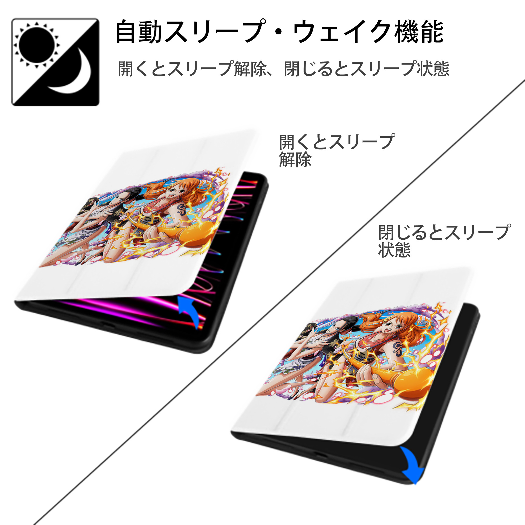 ワンピース ナミ ONE PIECE Nami IPad ケース ペン収納付き 三つ折りスタンド PUレザー×シリコン 対応機種9.5/10.5/10.9インチ